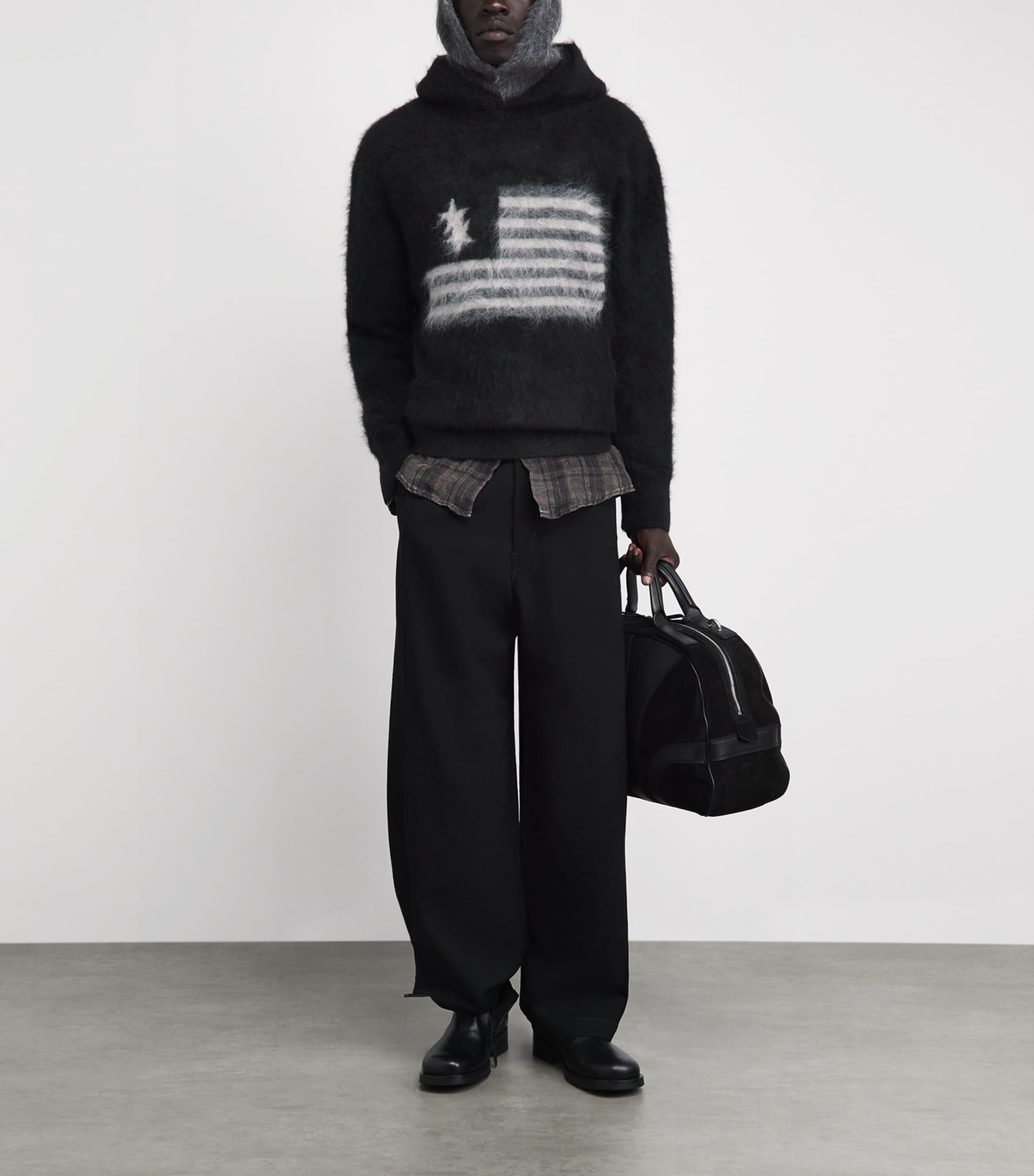COLE BUXTON Mens Alpaca-Blend Flag Hoodie Black Image 2