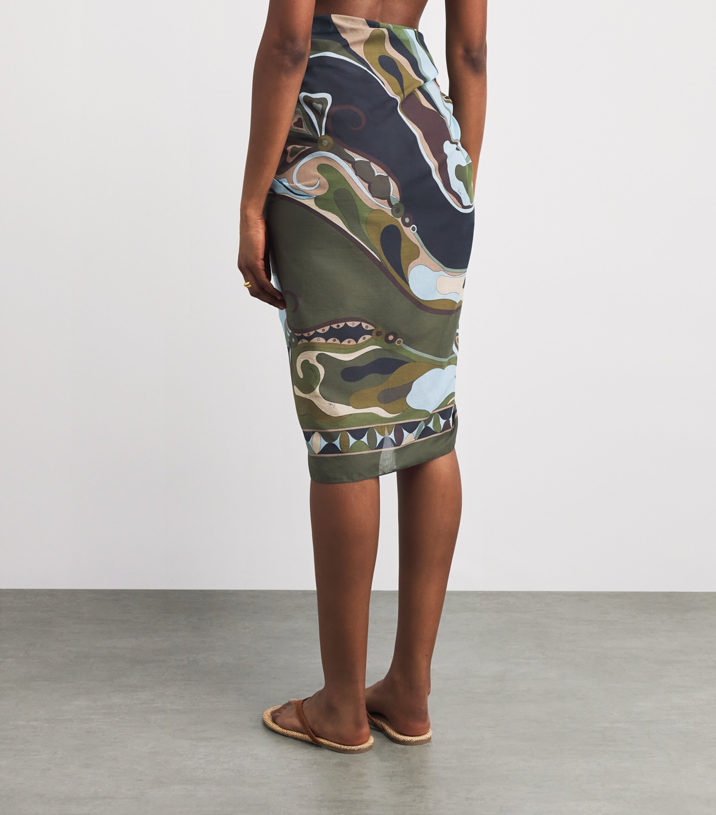 PUCCI Womens Cotton Printed Sarong Khaki Image 5