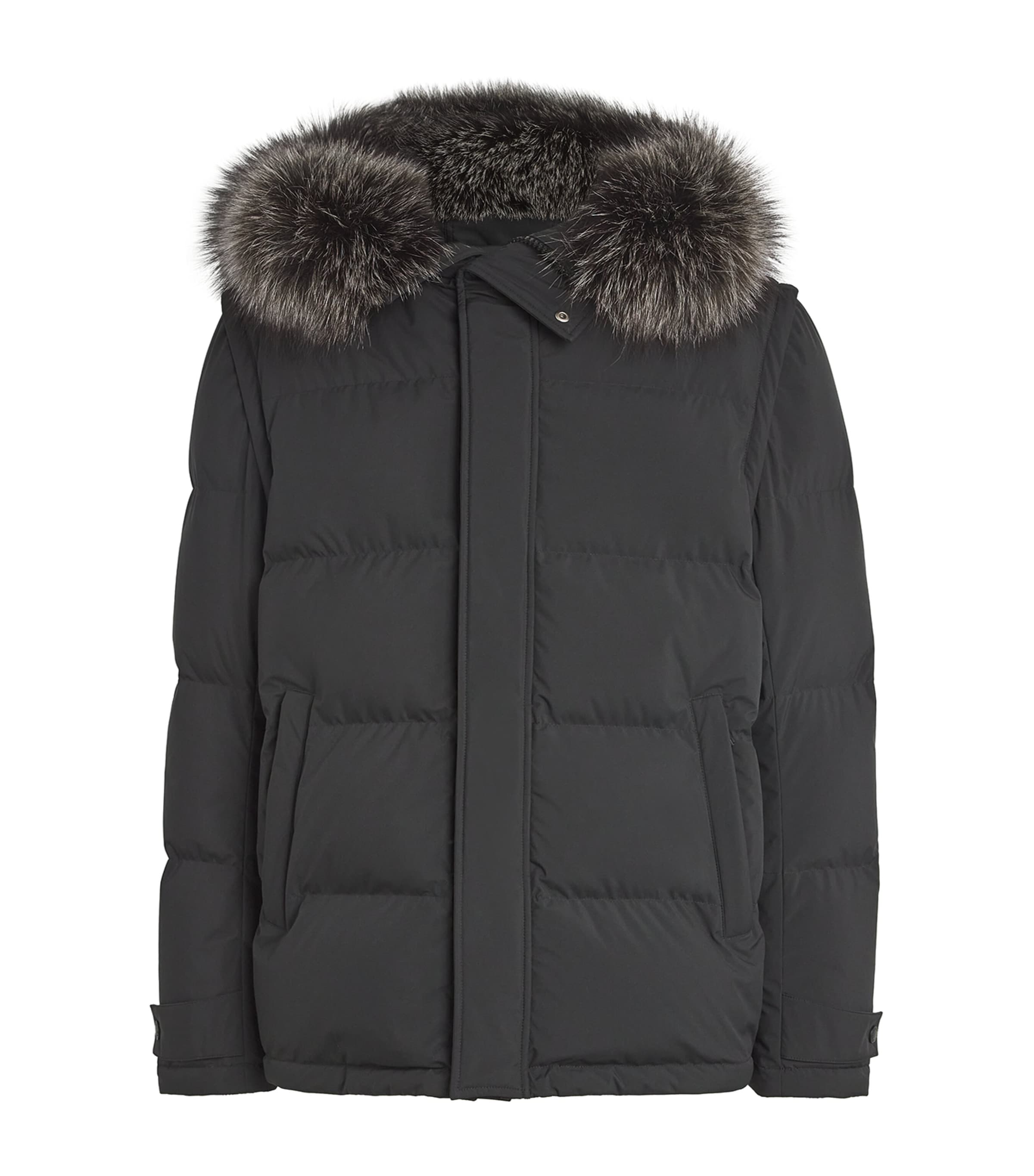 Shop Yves Salomon Rabbit Fur-trim Puffer Jacket In Black