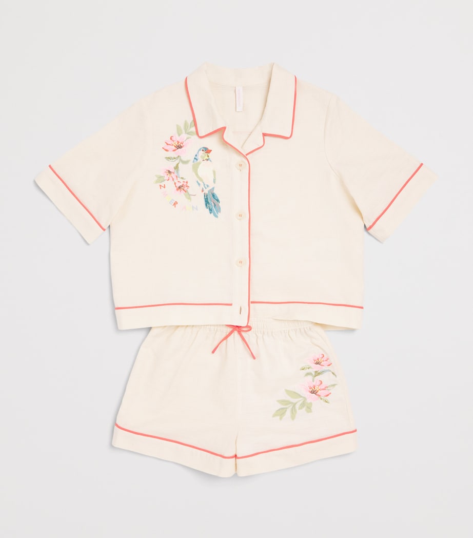 Zimmermann Kids Cotton Embroidered Aster Shorts (2-12 Years) Ivory Image 3