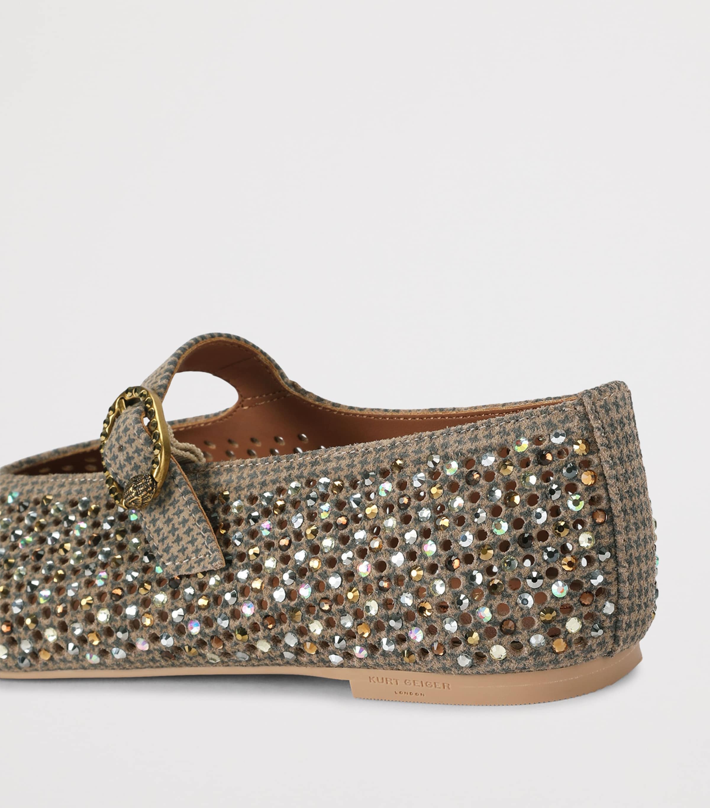 Kurt Geiger London Suede Embellished Mayfair Ballet Flats Beige Comb Image 3
