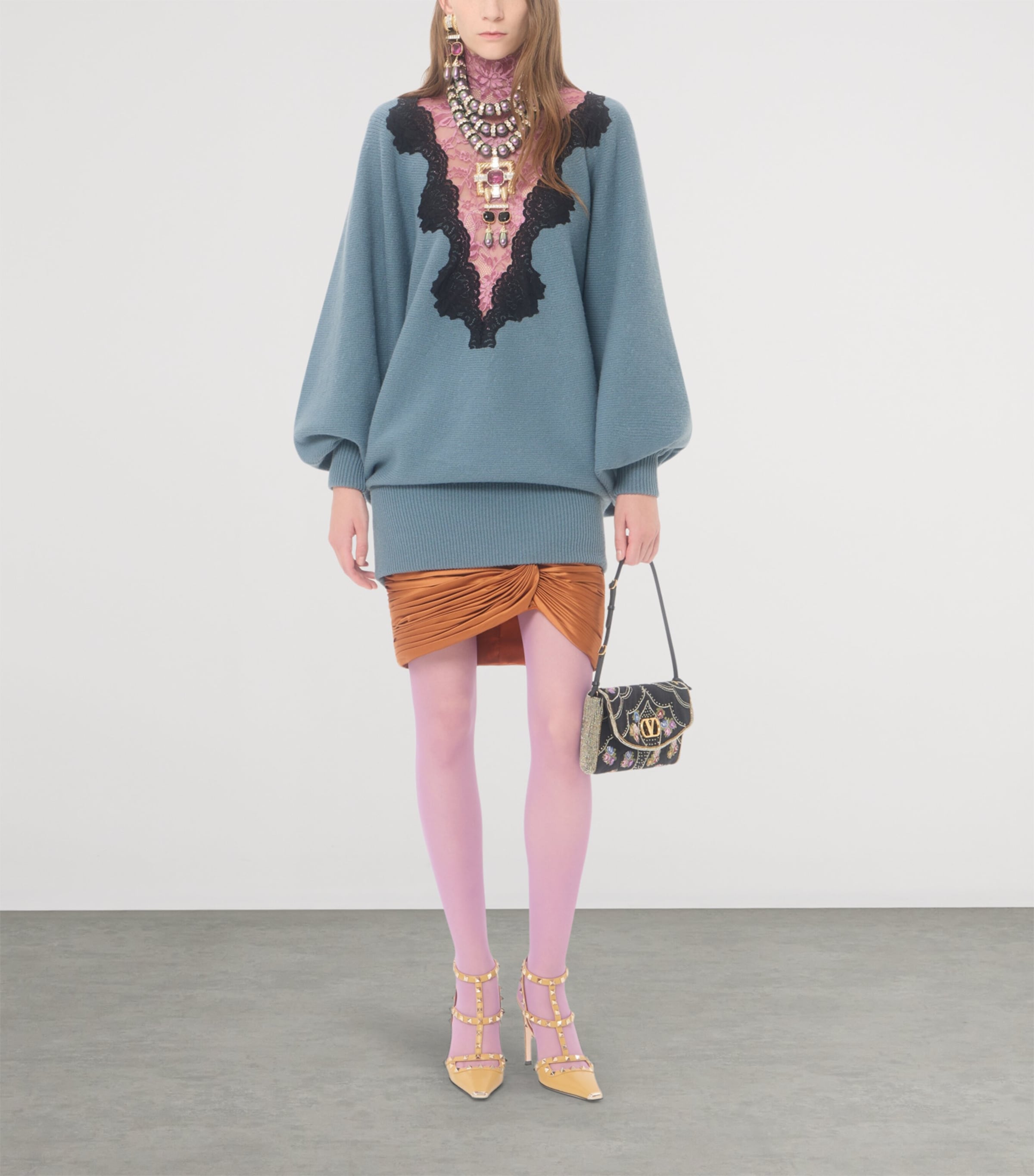 Valentino Womens Wool-Lace High-Neck Sweater Image 2