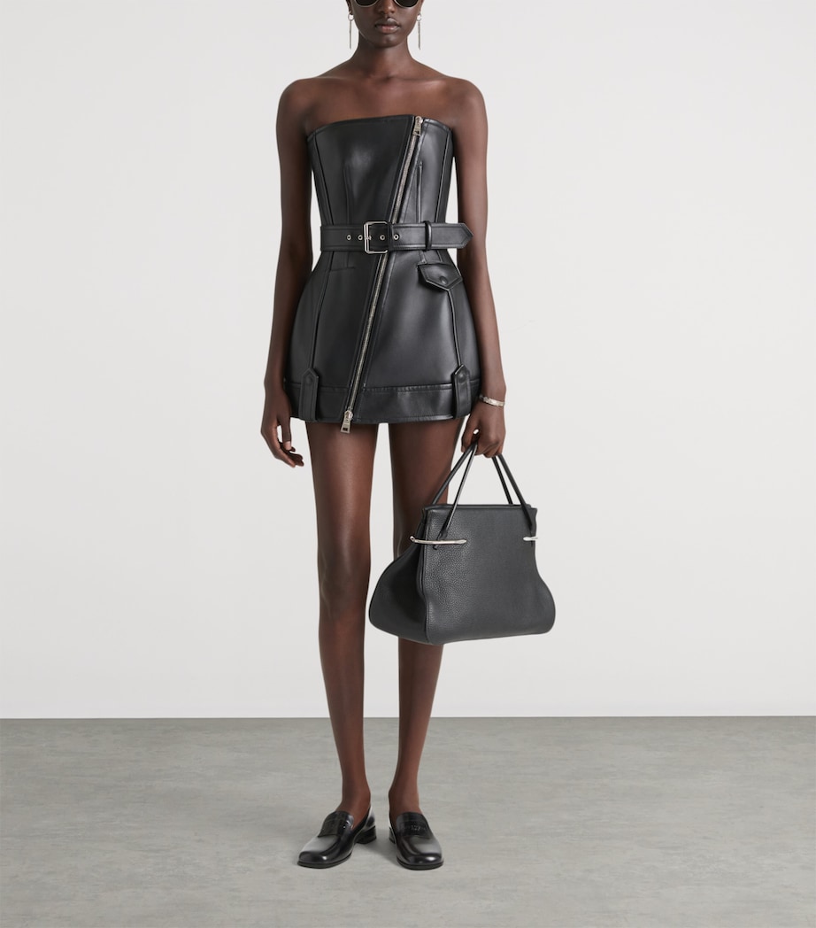 Leather Biker Mini Dress BLACK Image 2