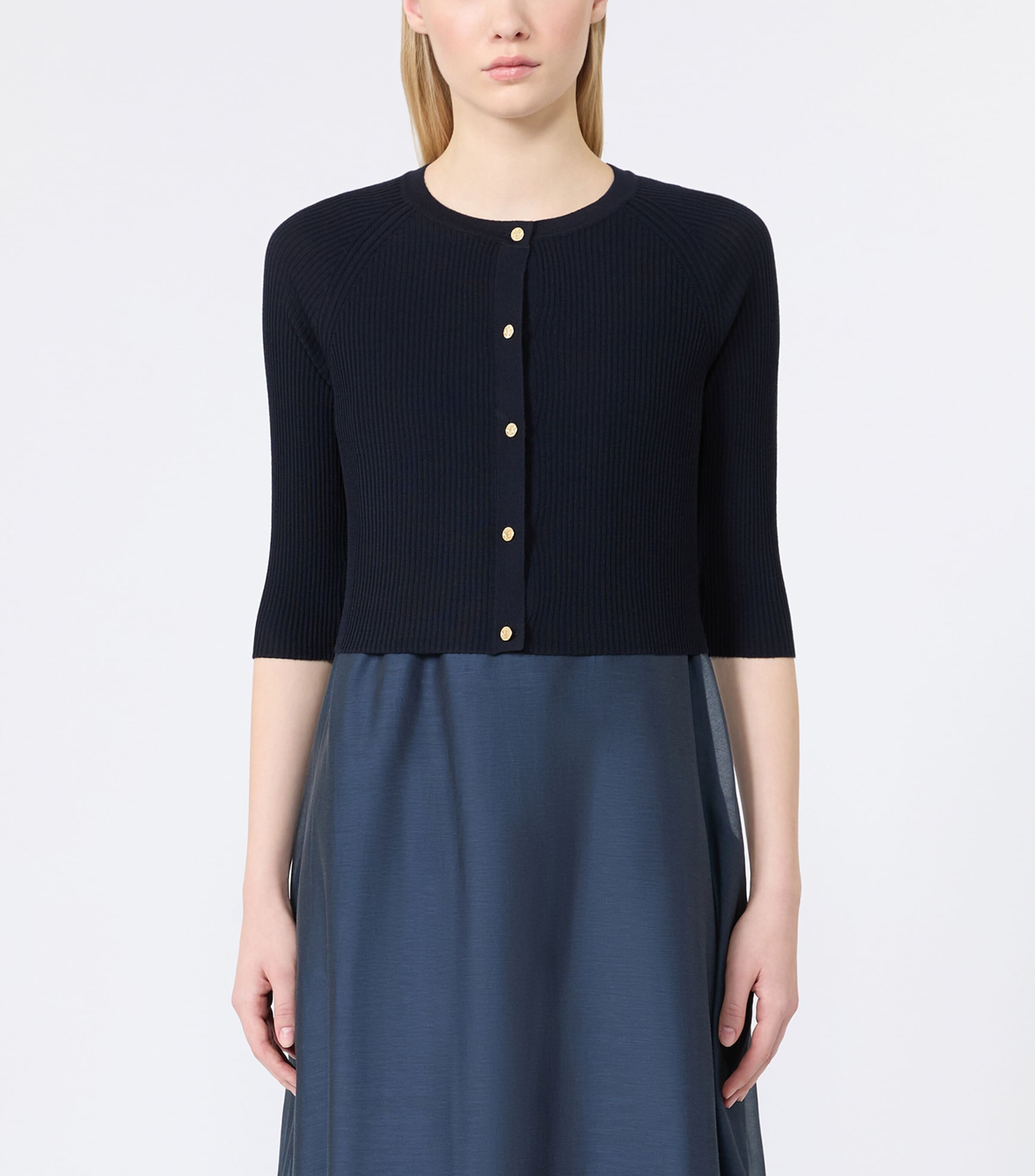 Max Mara Womens Virgin Wool Cropped Cardigan Ultramarine Image 3