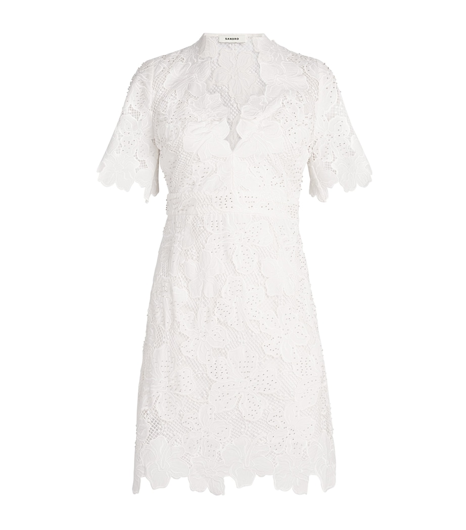 Sandro Paris Womens Guipure Lace Mini Dress White Image 1