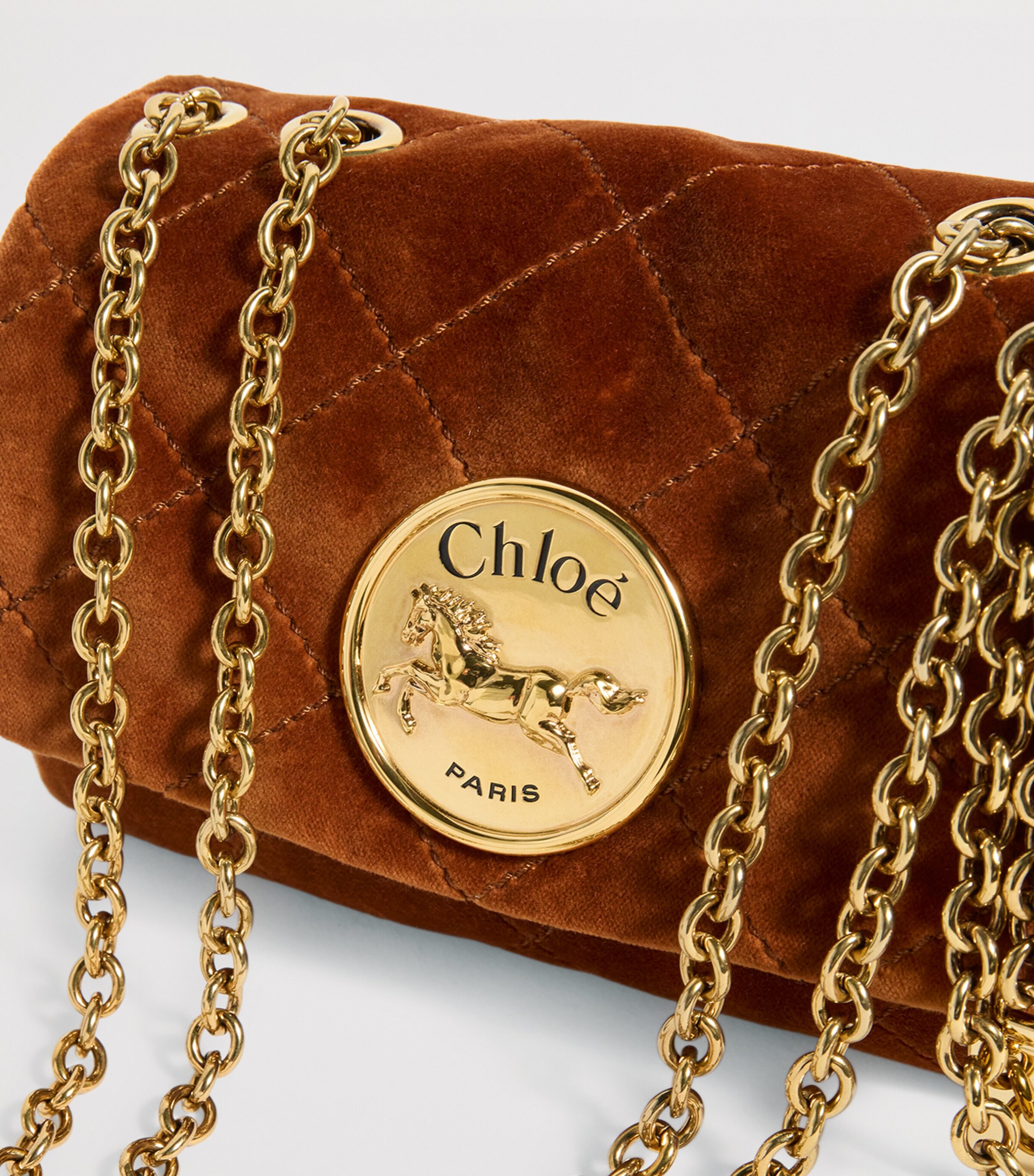 Chloé Small Velvet Heritage Shoulder Bag Clay Brown Image 4
