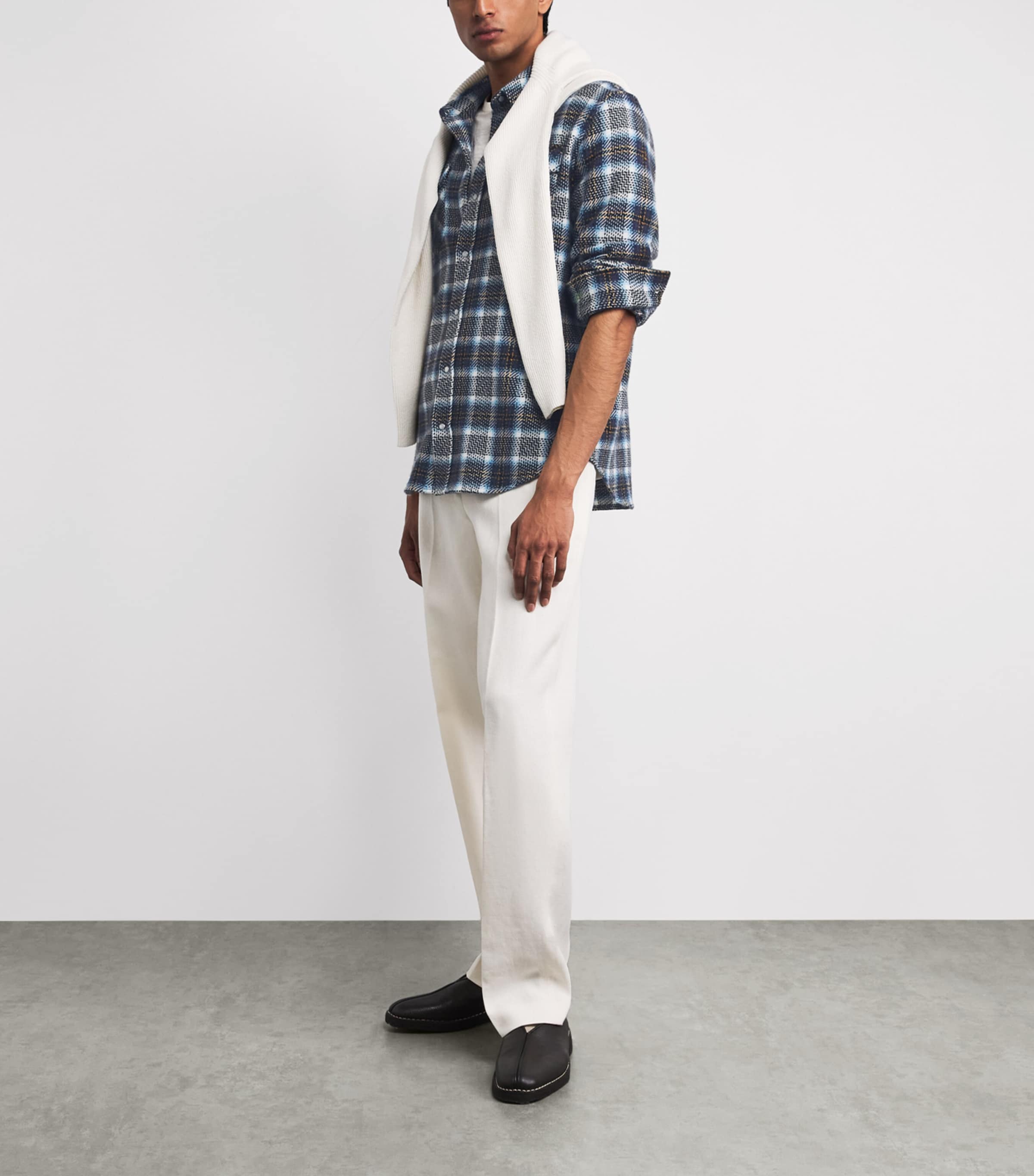 GOD'S TRUE CASHMERE Mens Cashmere Tartan Lightning Storm Shirt Moonstone Image 2