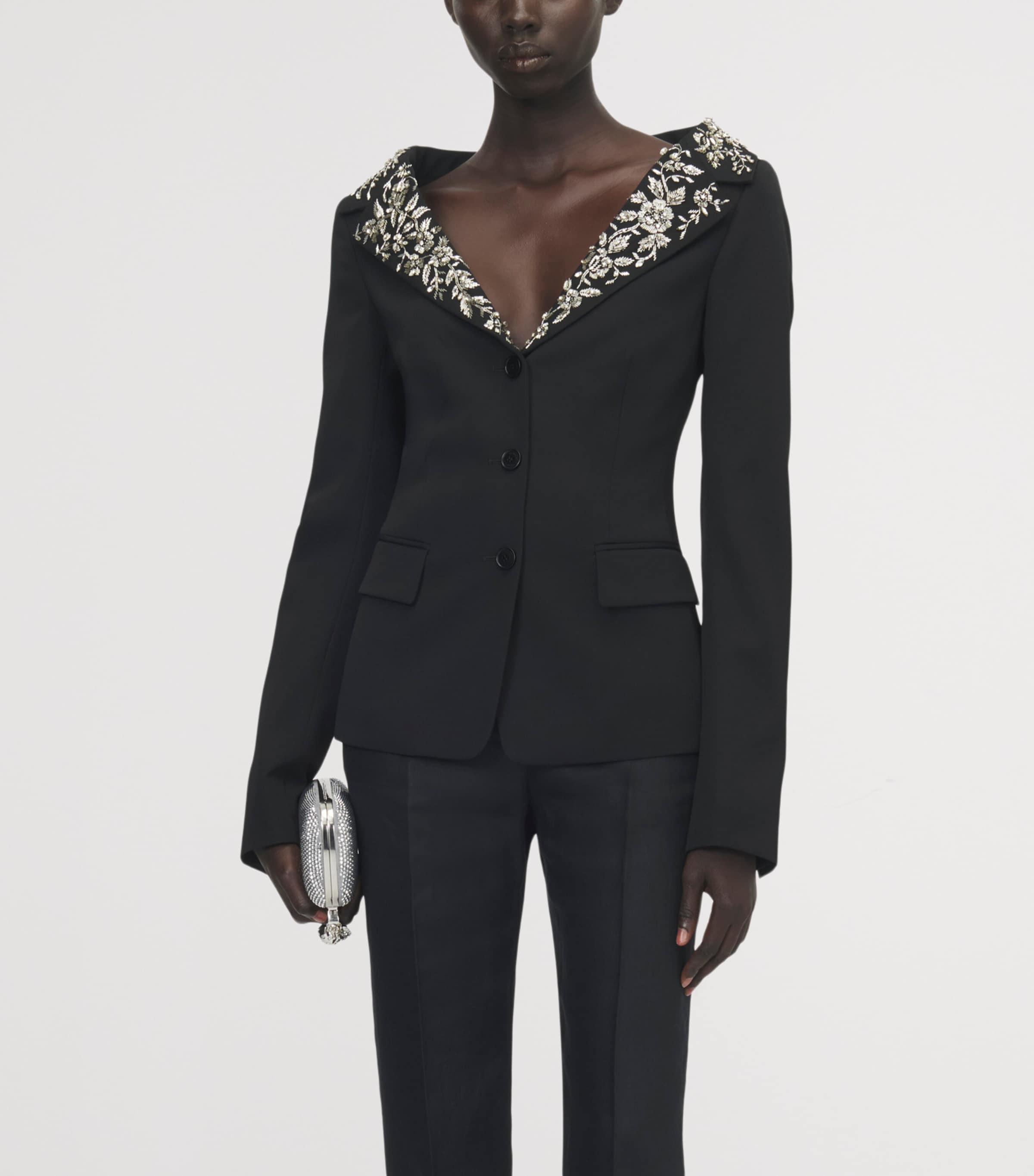McQueen Womens Wool Beaded-Collar Blazer Image 5