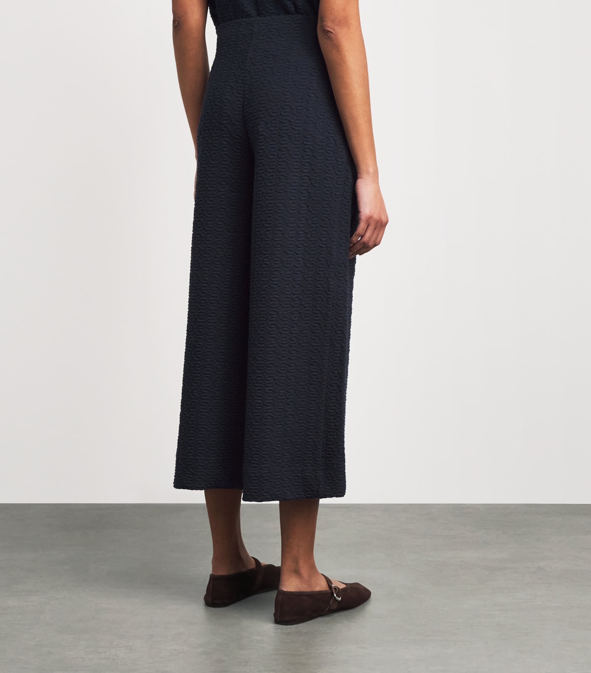 ME+EM Womens Cotton-Blend Textured Cropped Trousers Navy Image 5