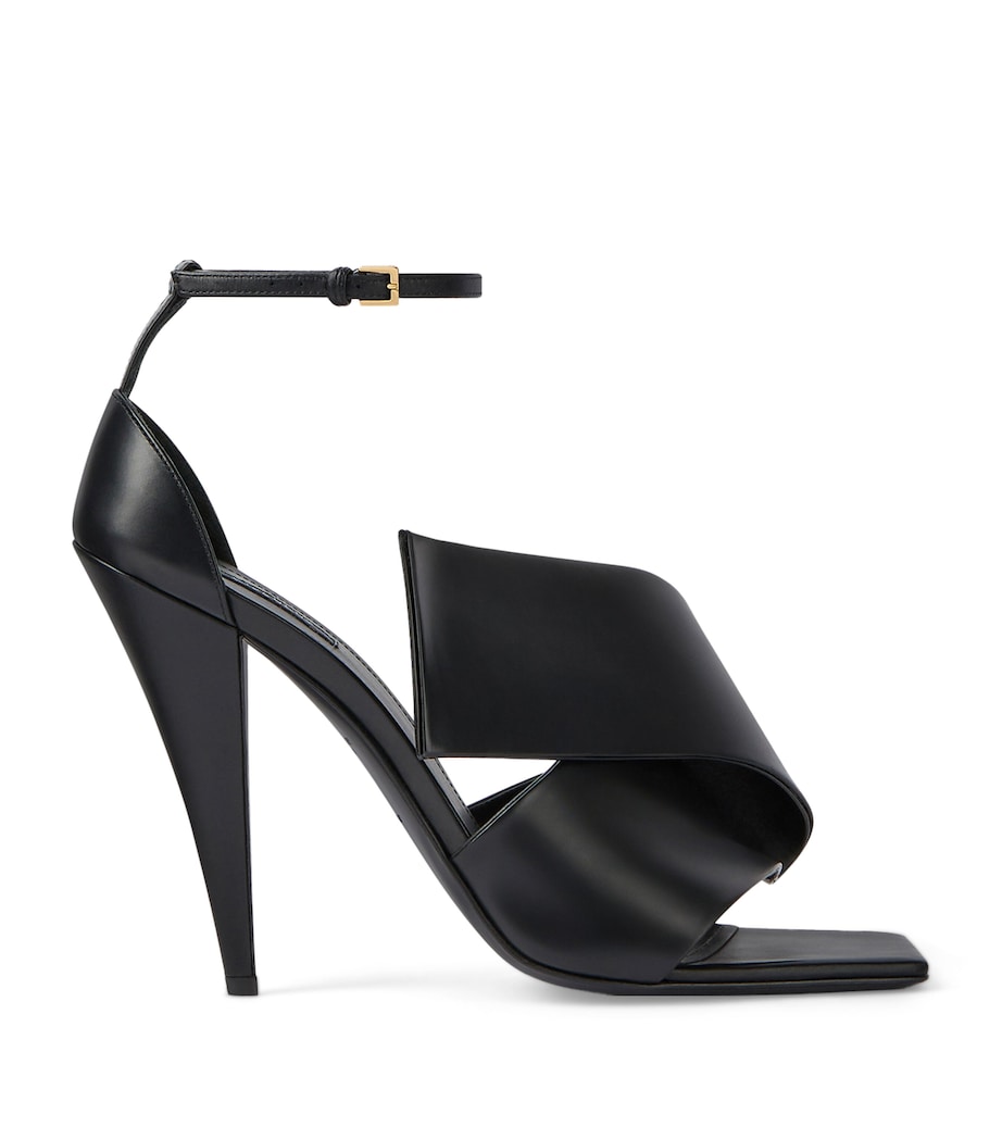 Leather Twisted Ribbon Heeled Sandals 95 BLACK Image 1