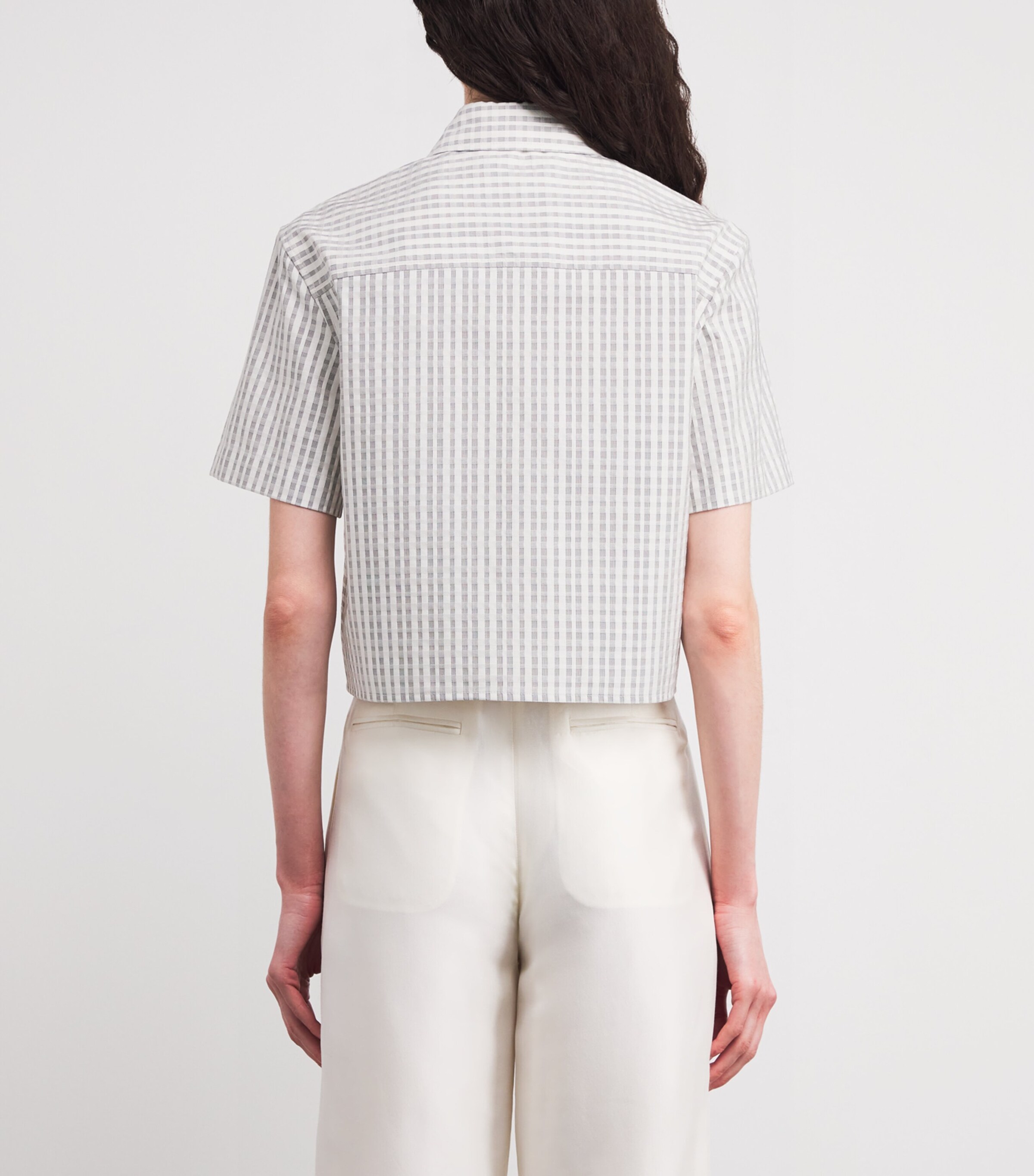 Agnona Womens Cotton-Silk Stripe Cropped Shirt White Grey Grey Image 4