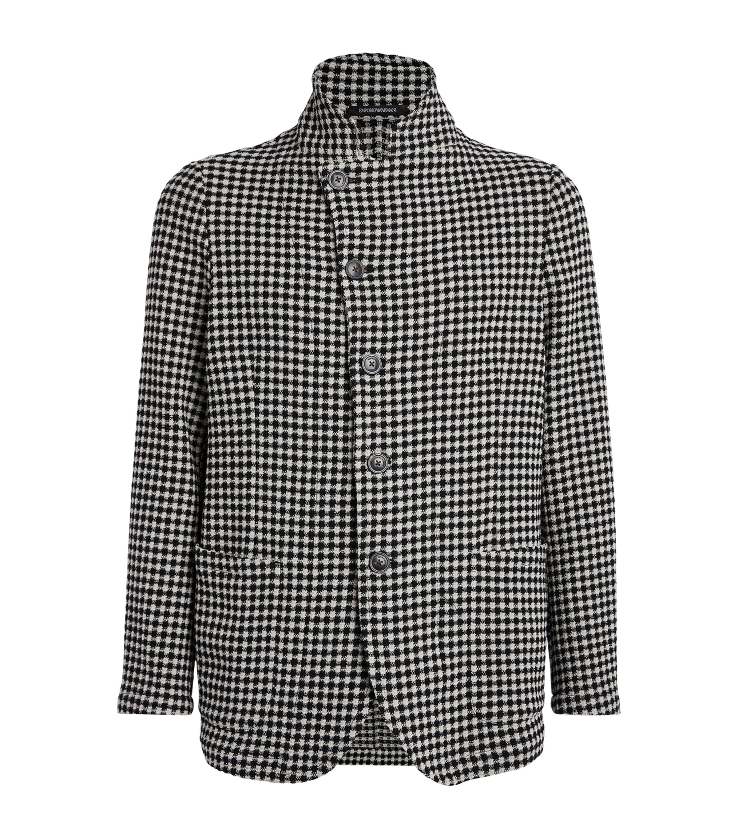 Emporio Armani Wool-blend Houndstooth Blazer In Blue
