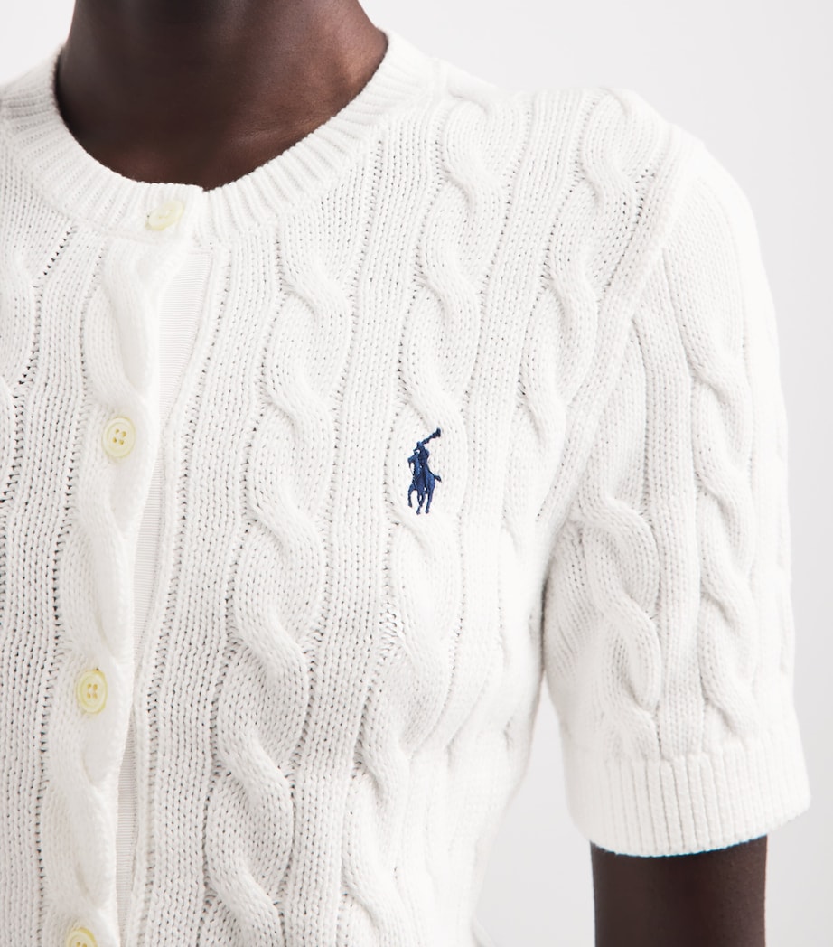 Polo Ralph Lauren Womens Cotton Cable-Knit Short-Sleeve Cardigan White Image 3