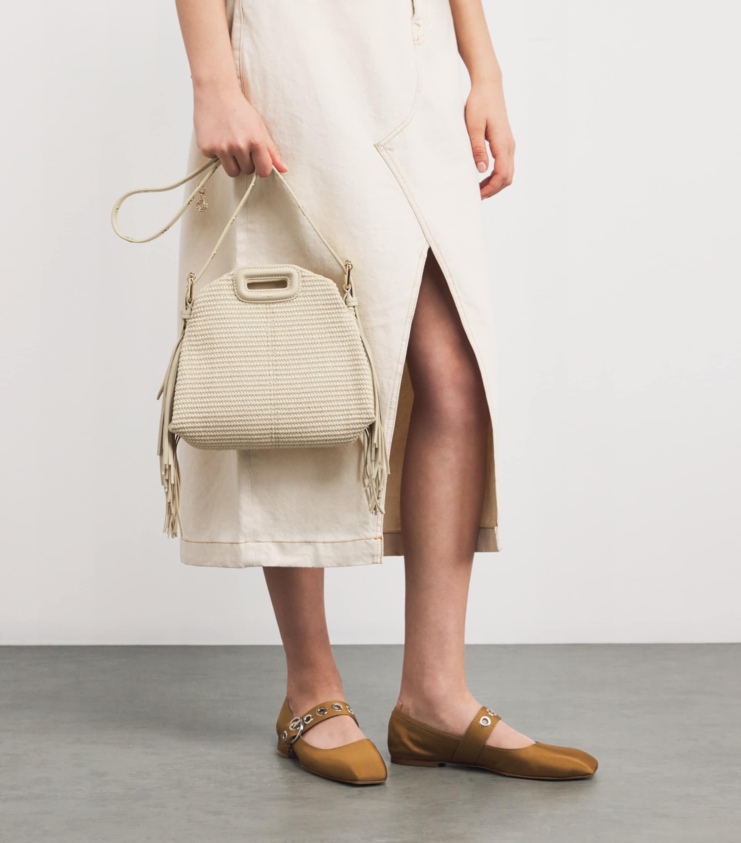 Maje Neutral Mini Raffia-Effect Miss M Shoulder Bag | Harrods US