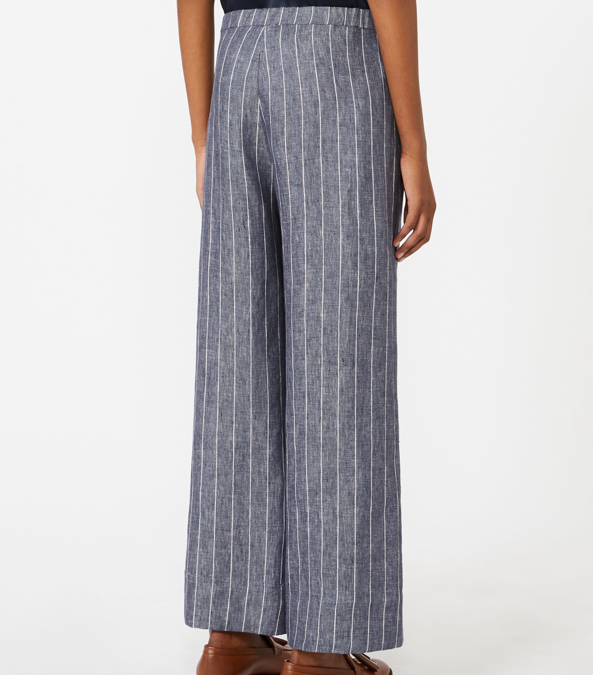 Max Mara Womens Linen Stripe Cresta Trousers Ultramarine Image 3