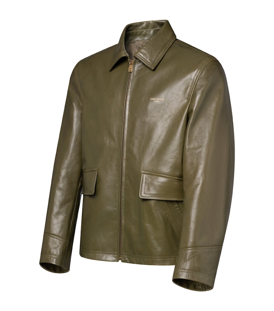 LOUIS VUITTON Mens Logo Boxy Leather Jacket Deep Lichen Green Image 3