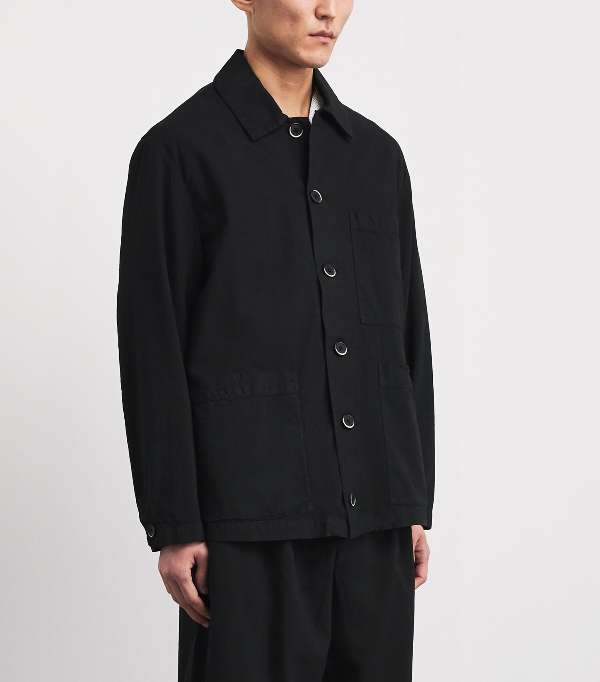 Barena Mens Cotton Crinkle Overshirt Nero Image 4