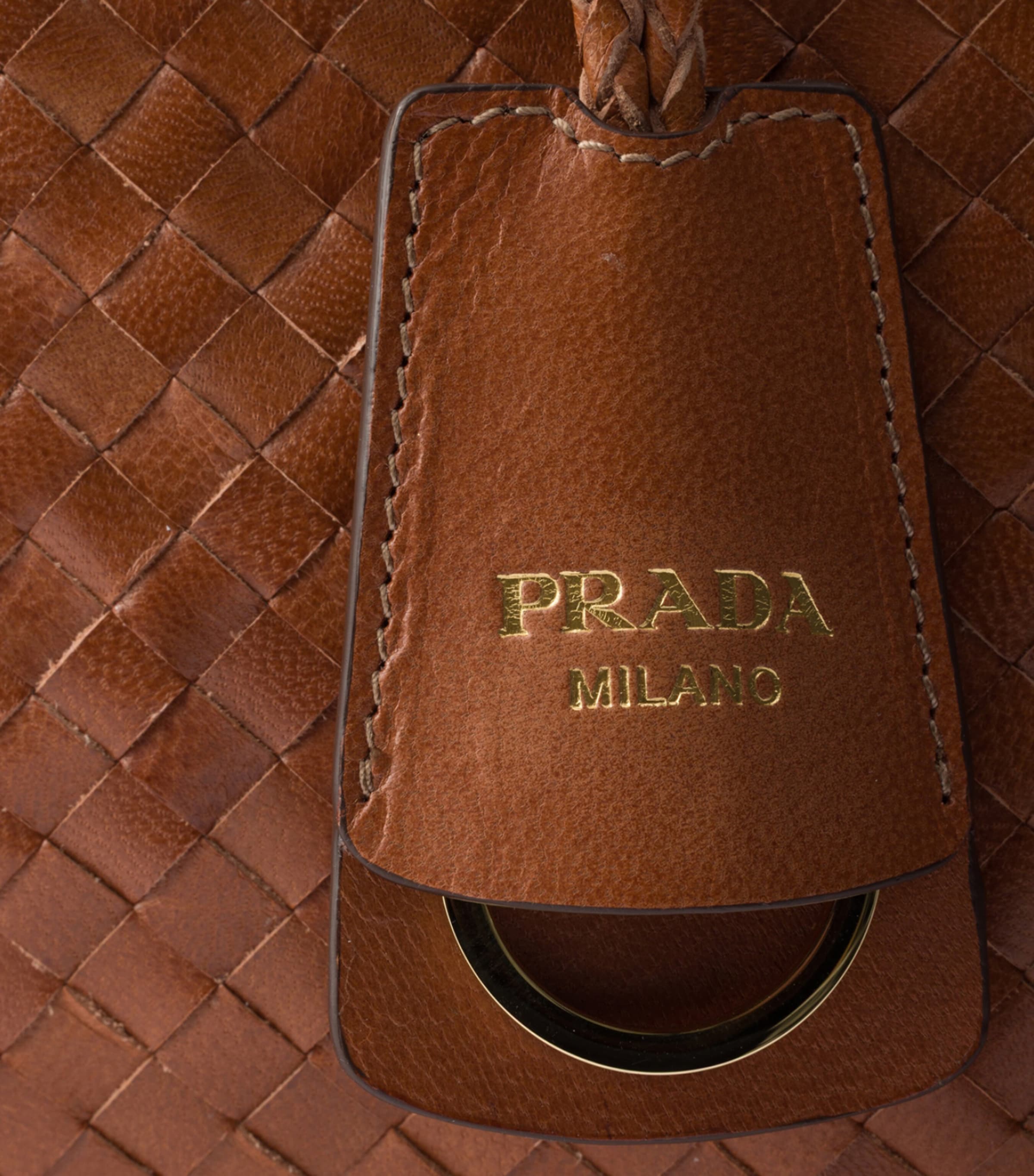 Prada Large Woven Leather Tote Bag Brown Image 6