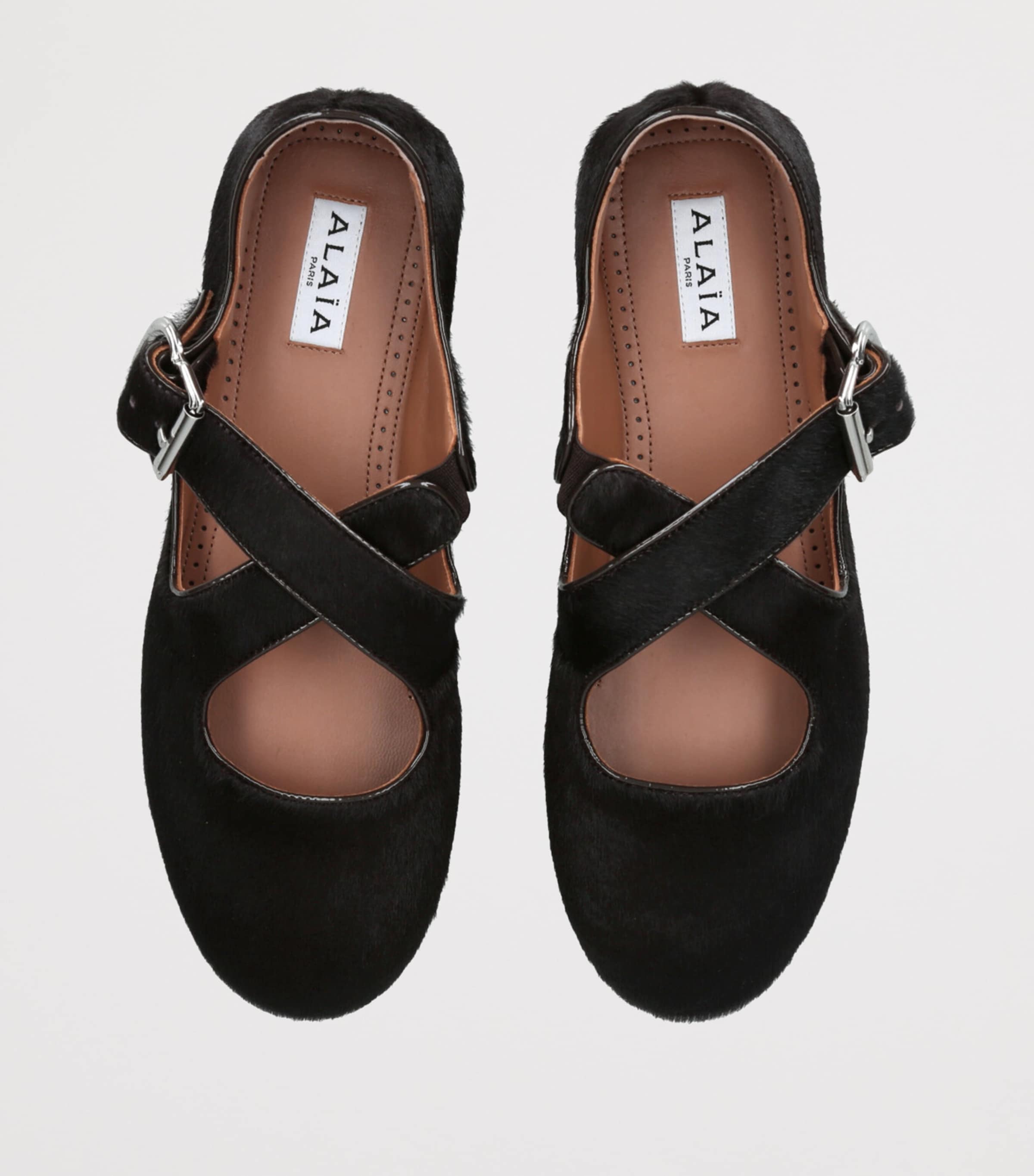 Pony Hair Criss-Cross Ballet Flats DARK BROWN Image 4