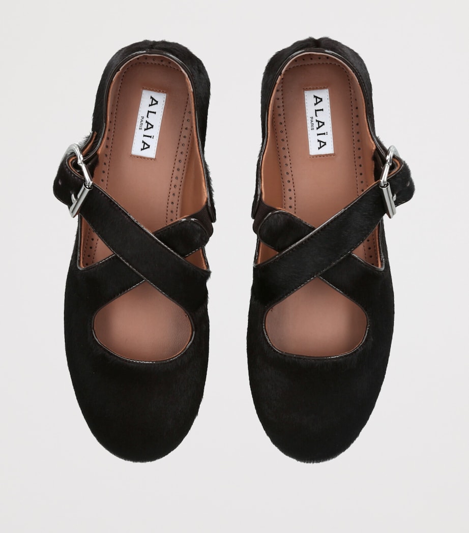 Pony Hair Criss-Cross Ballet Flats DARK BROWN Image 4