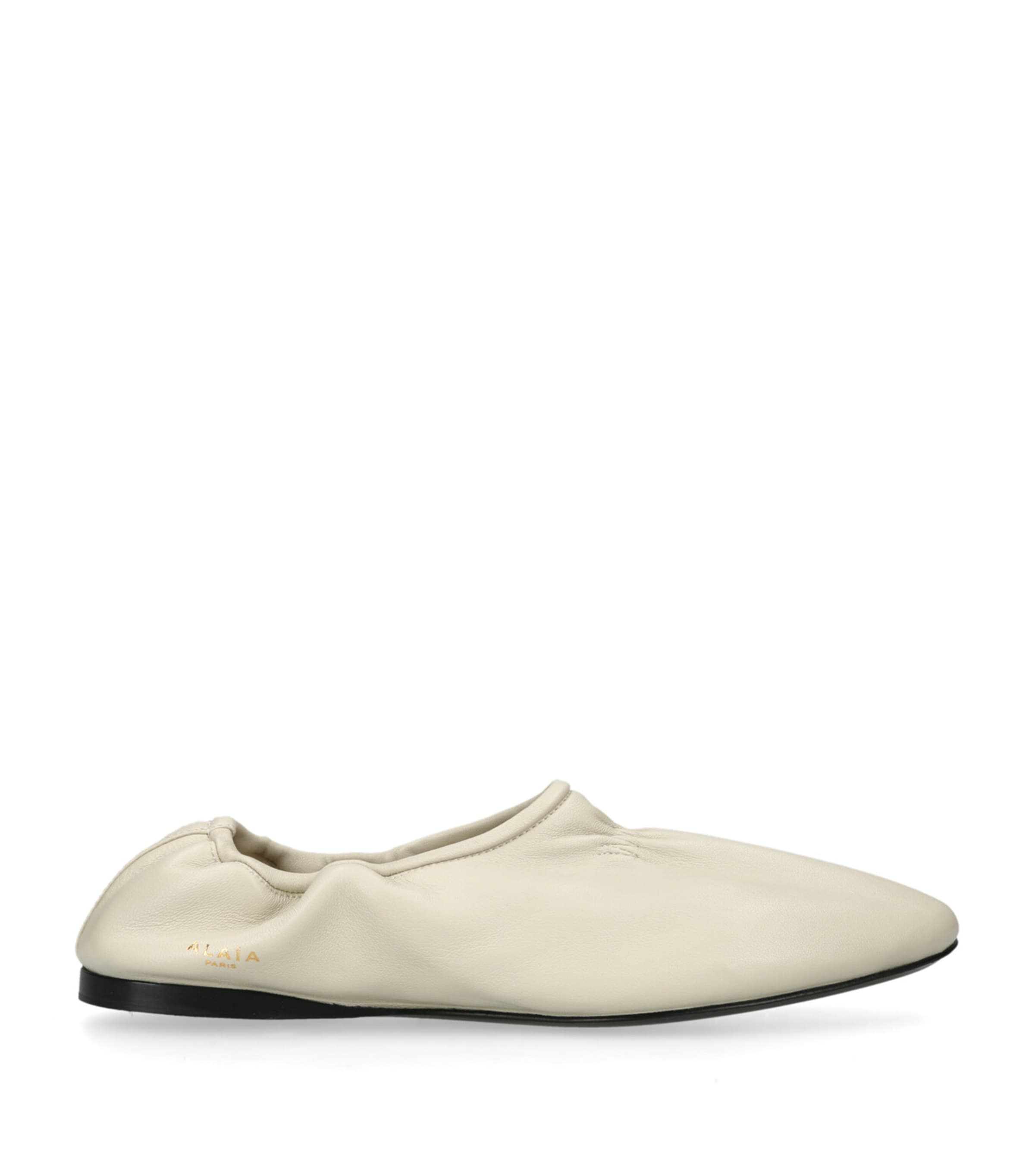 Leather Scrunched Ballet Flats BONE Image 1