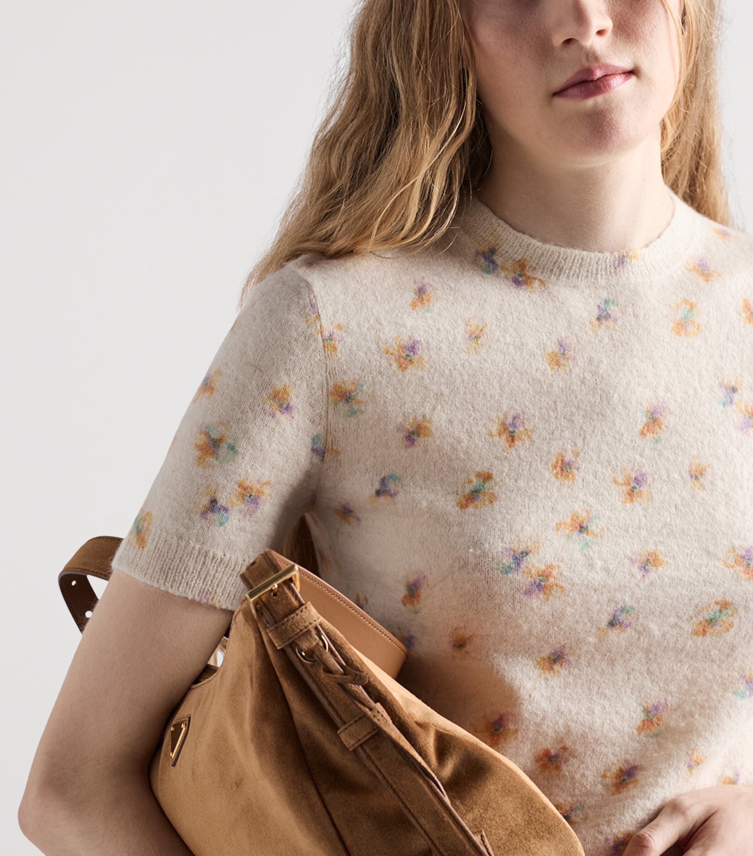 Wool Floral Short-Sleeve Sweater F0061 Image 3