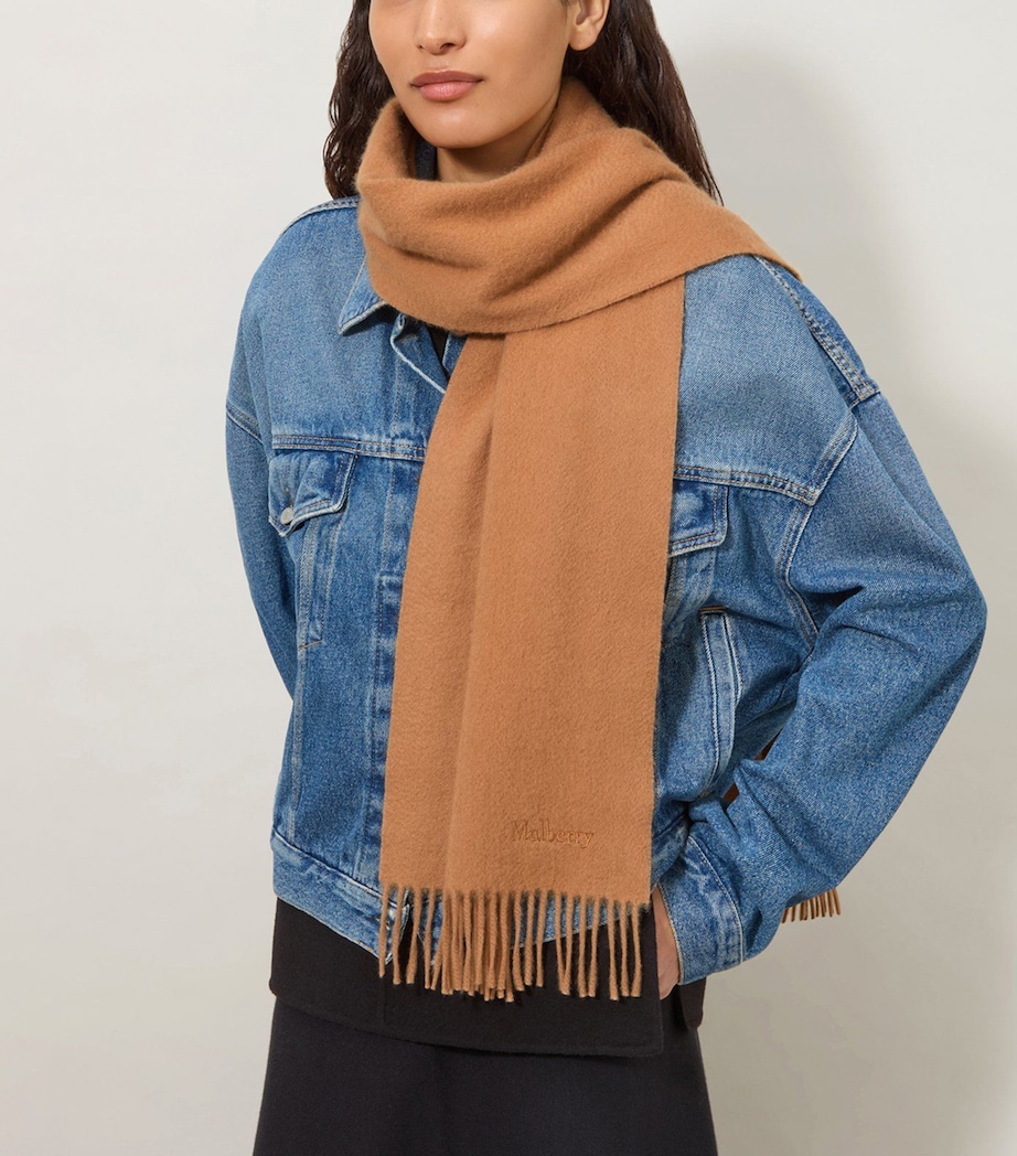 Mulberry Cashmere Fringed Scarf Dark Camel Image 2