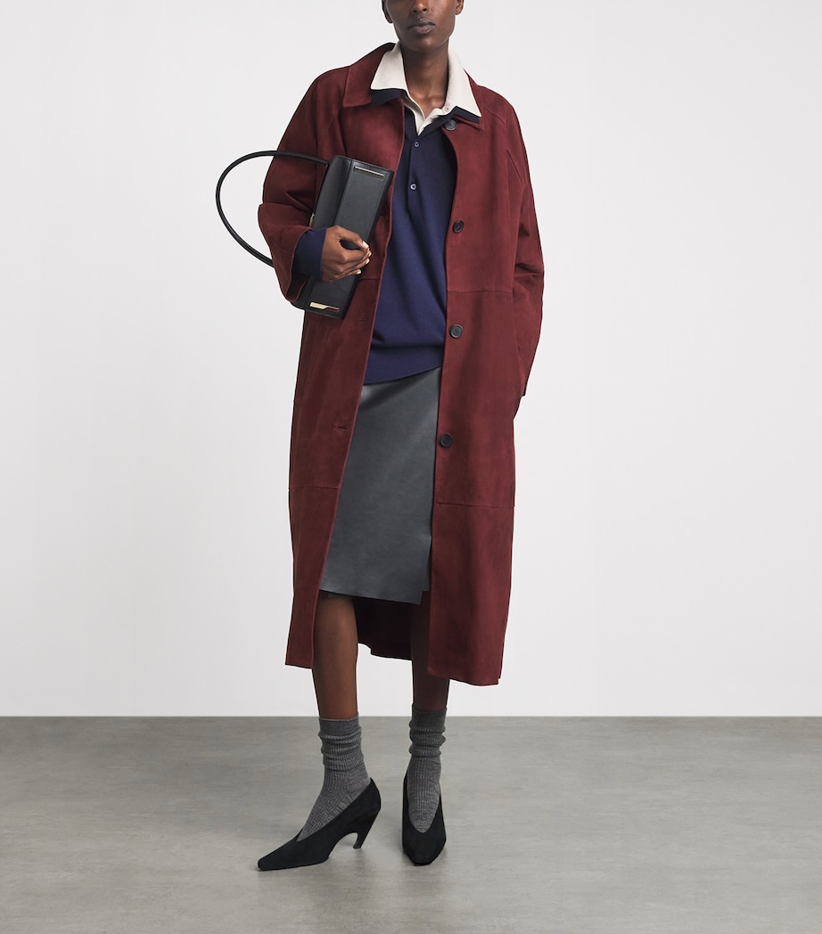Arma Womens Suede Judy Trench Coat Mahogany Image 2
