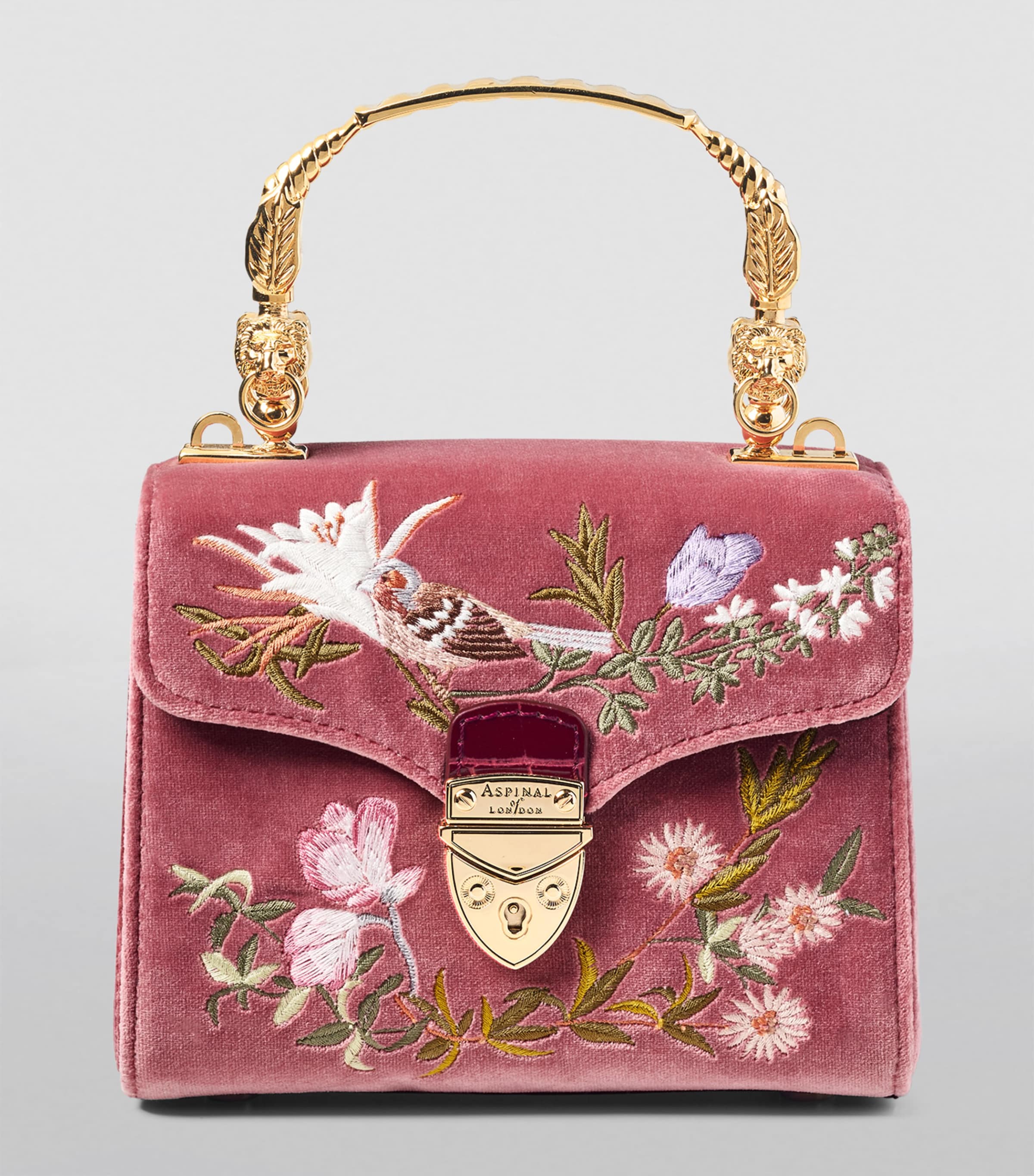 Mini Velvet Embroidered Mayfair Top-Handle Bag TEA ROSE Image 5