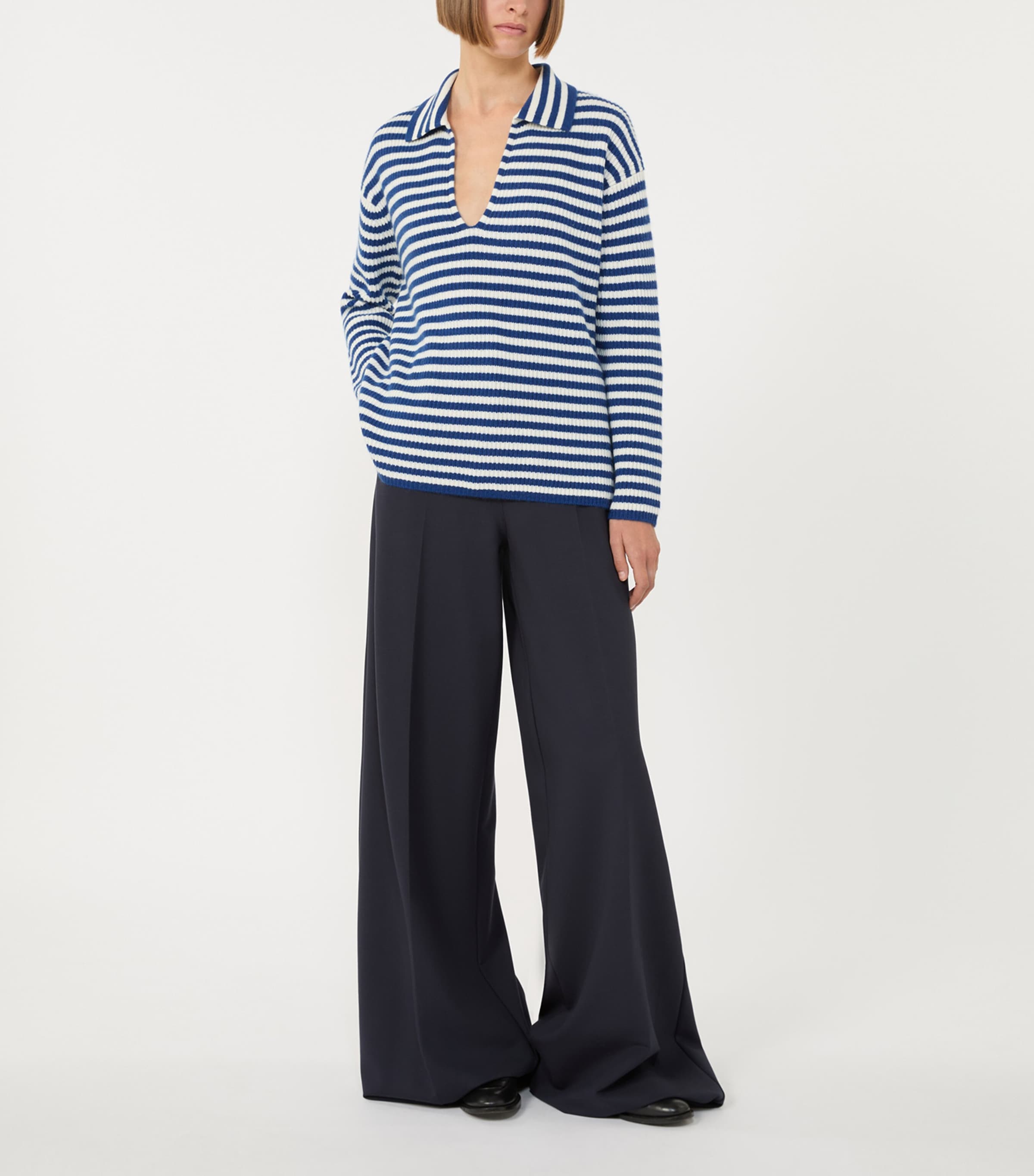 Cashmere Stripe Sweater WHITE BLUE Image 2