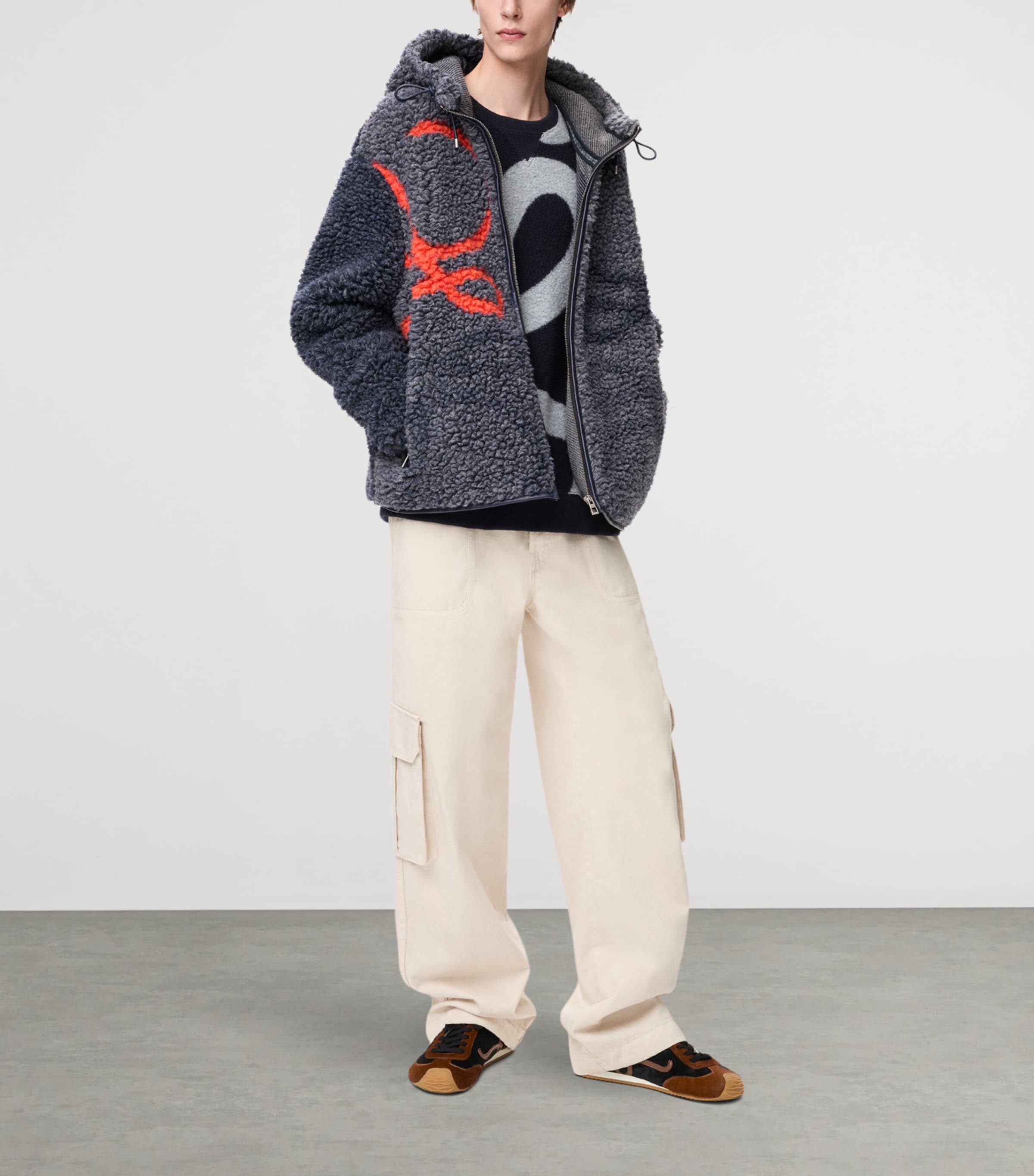 Fleece Anagram Hooded Jacket NAVY/ORANGE Image 2