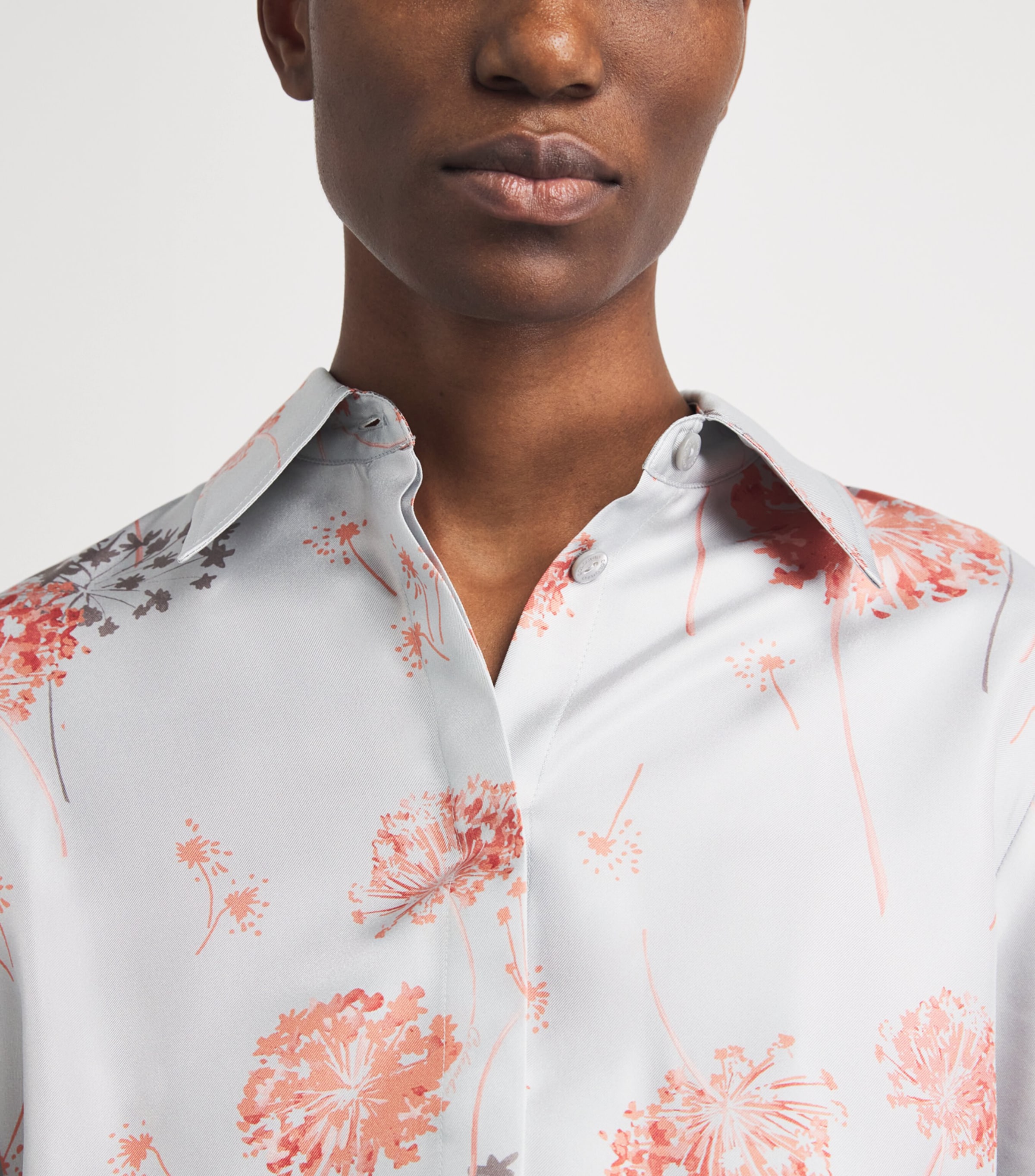 Colombo Womens Silk Floral Shirt Flower Print Blue Sky Image 3