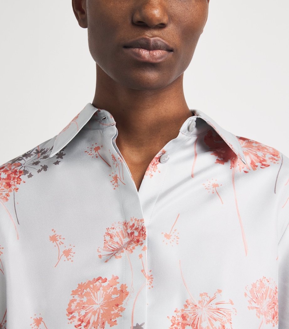 Colombo Womens Silk Floral Shirt Flower Print Blue Sky Image 3
