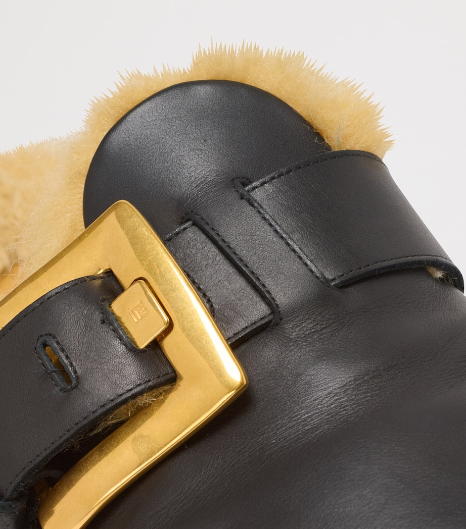 Leather Faux Fur-Lined Mules 0PA NOIR Image 8