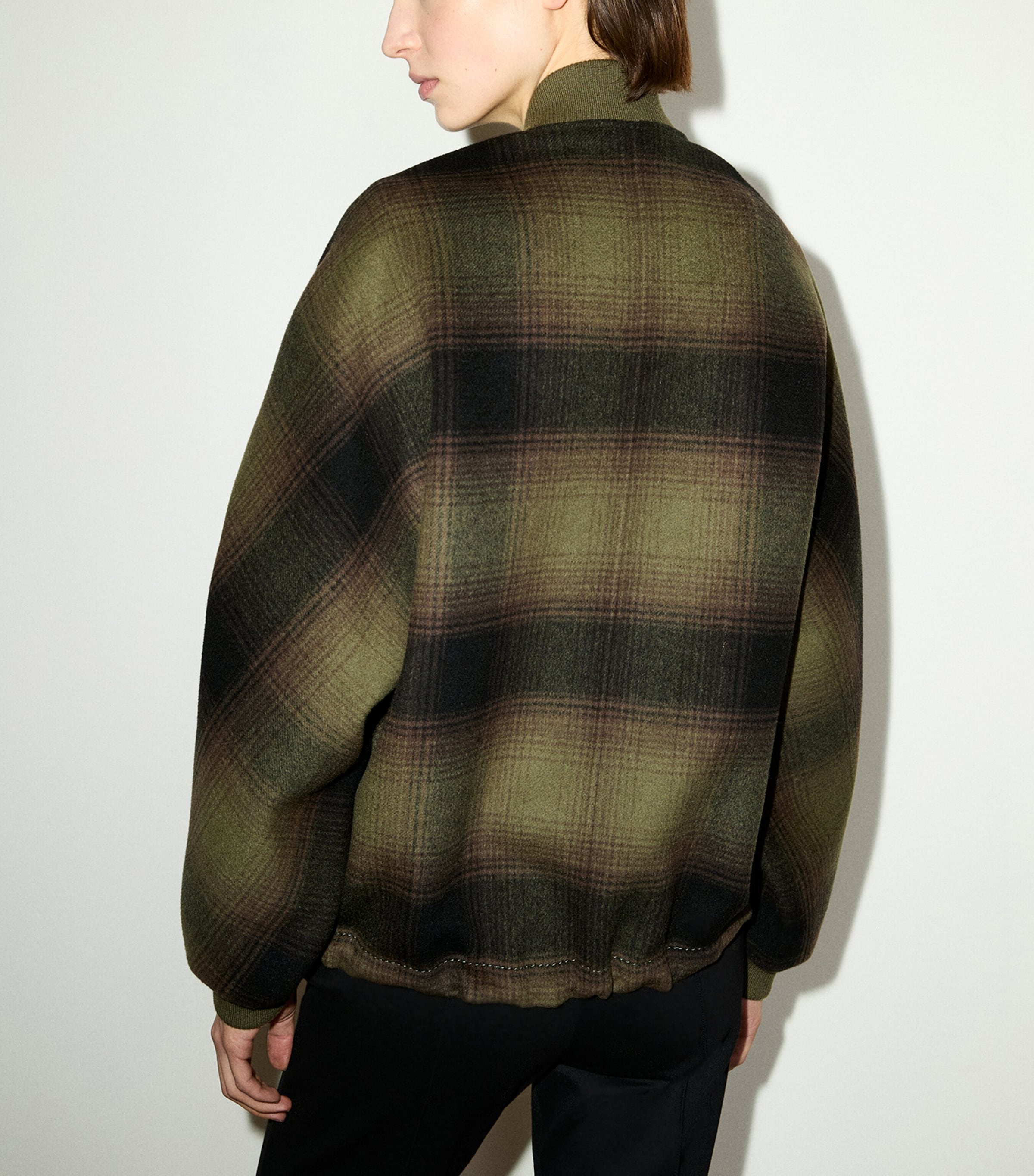 MAX&Co. Womens Virgin Wool Plaid Bomber Jacket Green Image 3