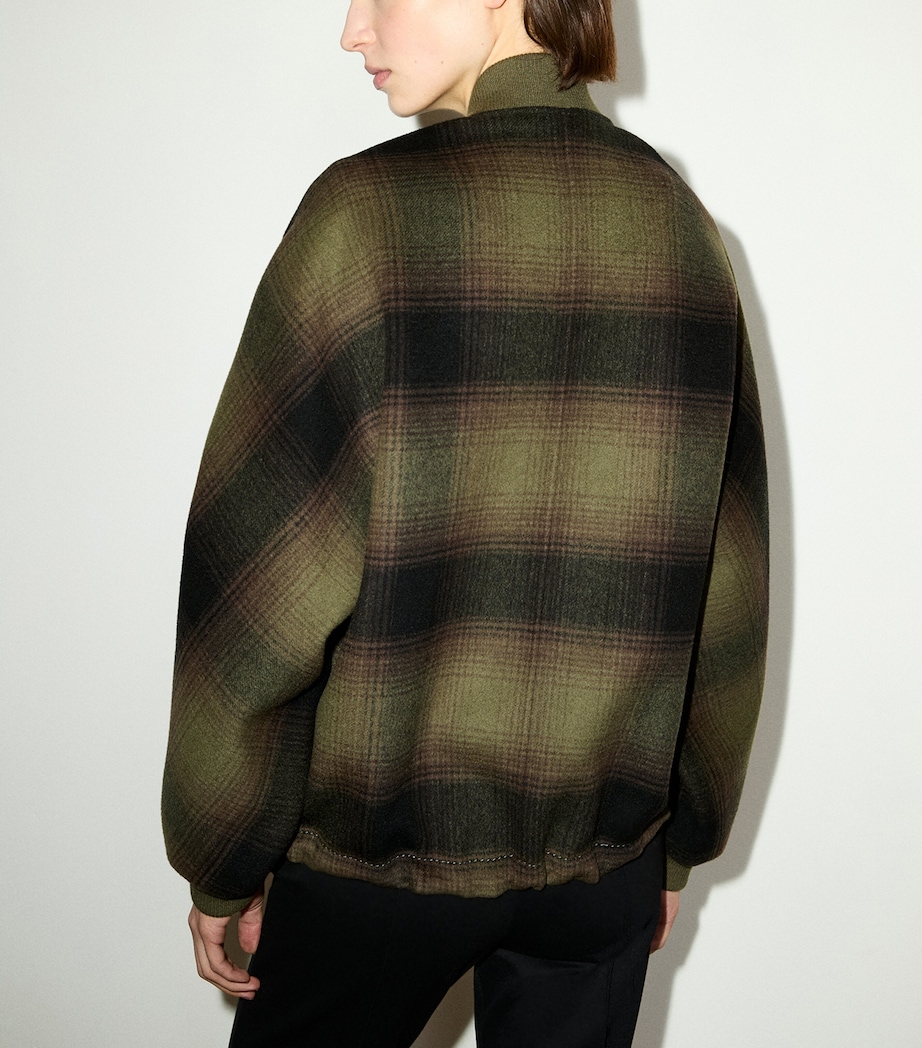 MAX&Co. Womens Virgin Wool Plaid Bomber Jacket Green Image 3