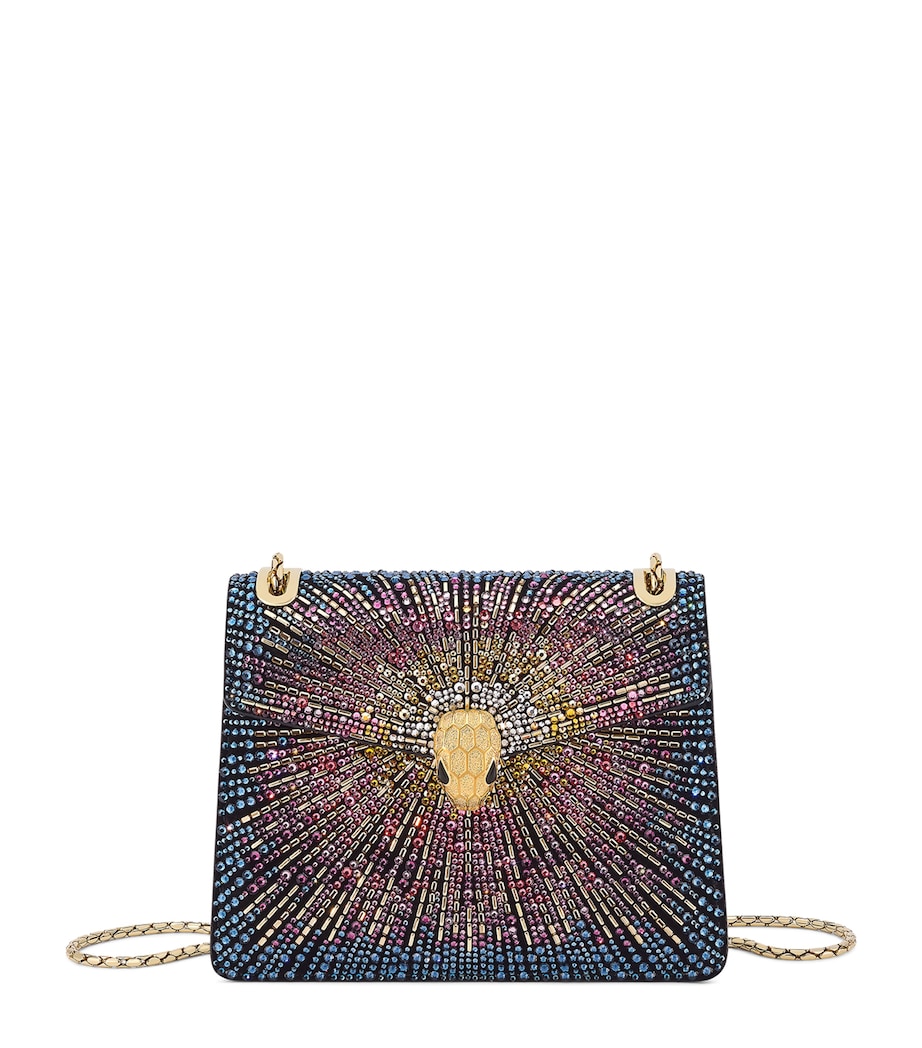 Small Crystal-Embellished Suede Serpenti Forever Day-to-Night Shoulder Bag BLUE MEDIUM Image 1