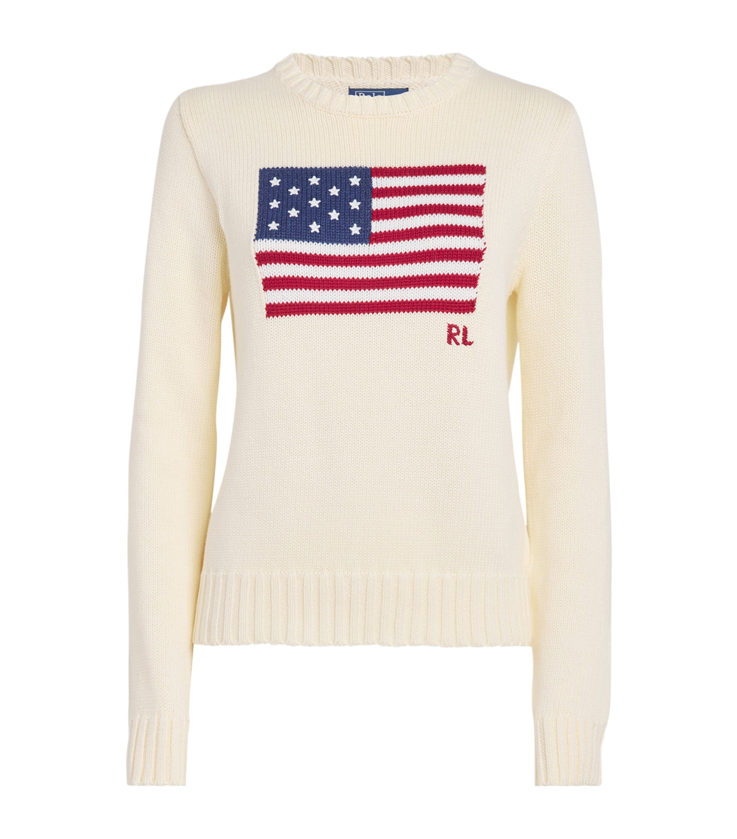 Shop Polo Ralph Lauren Cotton American Flag Sweater In Ivory