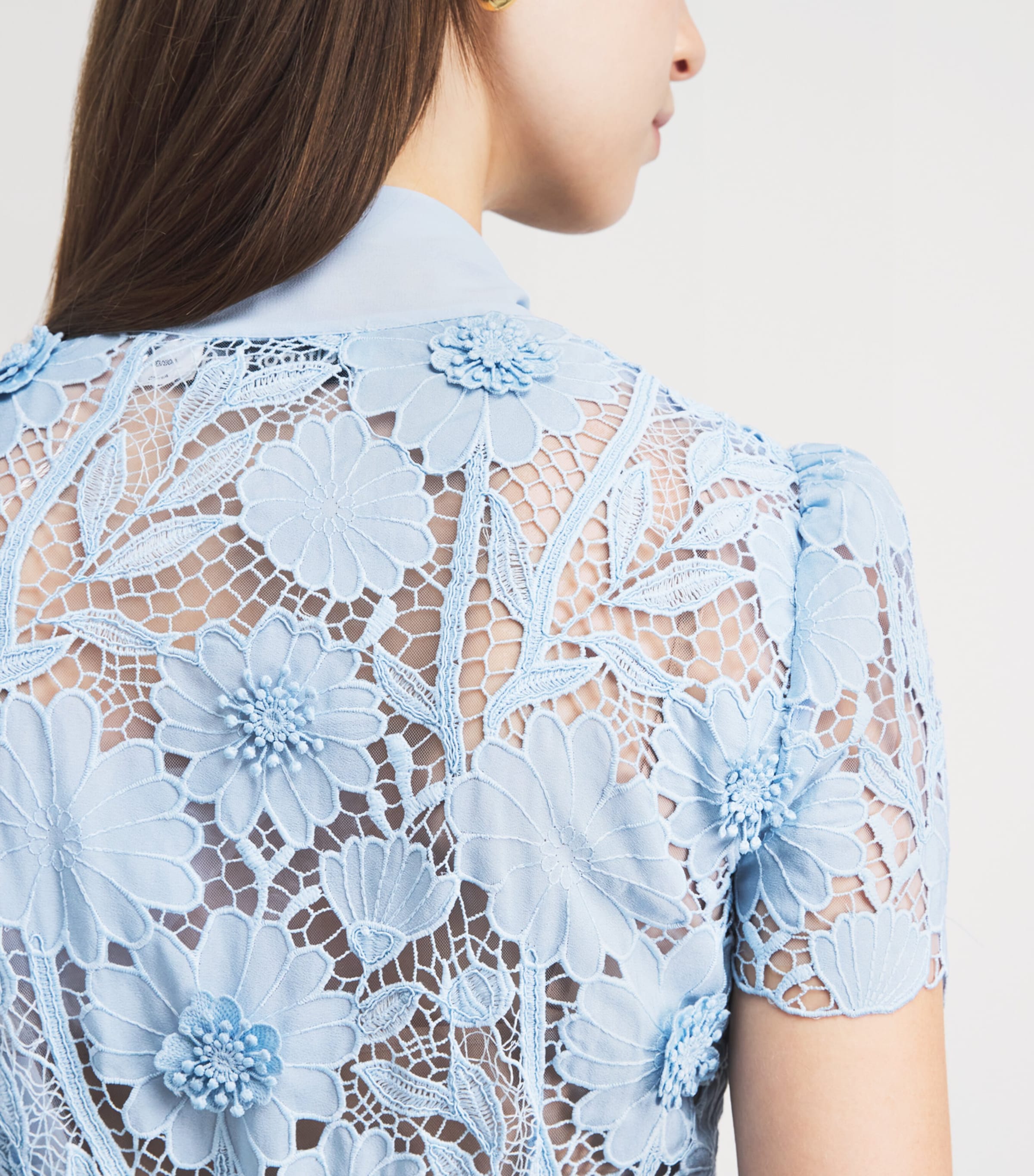 Self-Portrait Womens Lace Tie-Neck Midi Dress Blue Image 5