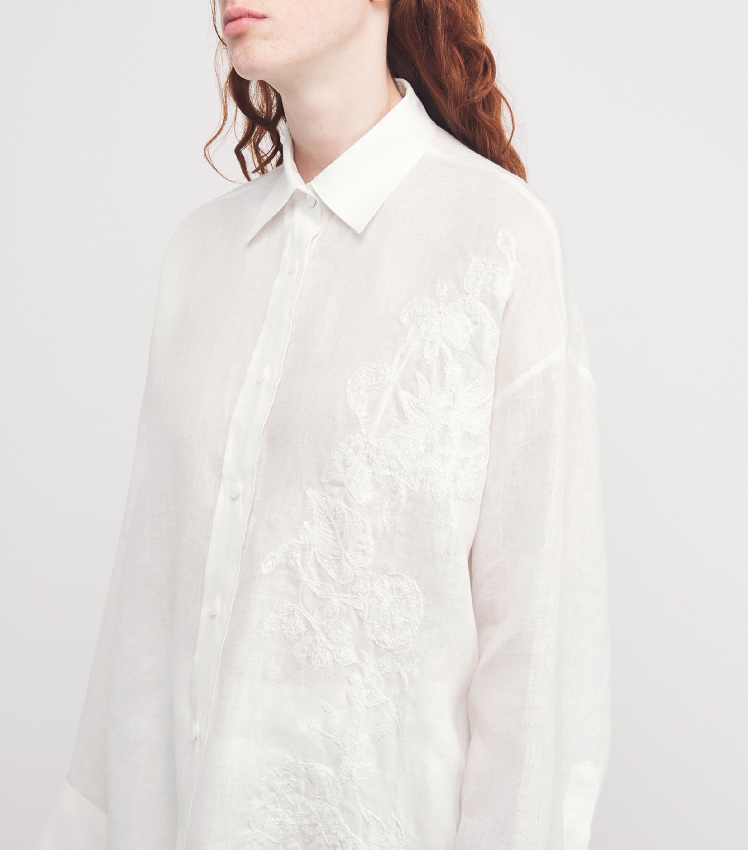 Eleventy Womens Linen Embroidered Shirt Bianco Image 6