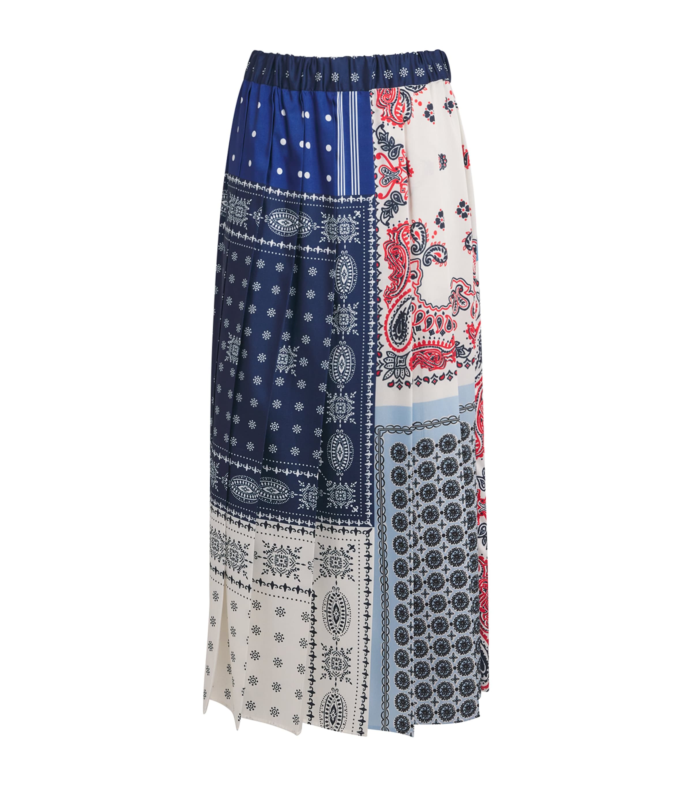 Weekend Max Mara Omens Navy Luna Pleated Woven Midi Skirt In Multi