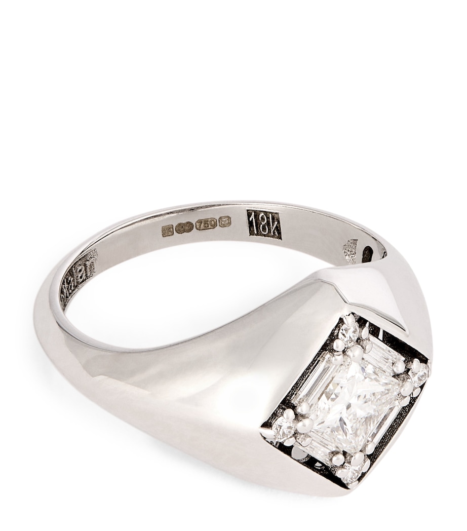 White Gold and Diamond Princess Diamond Signet Ring (Size 4) 18K WG/WD Image 1