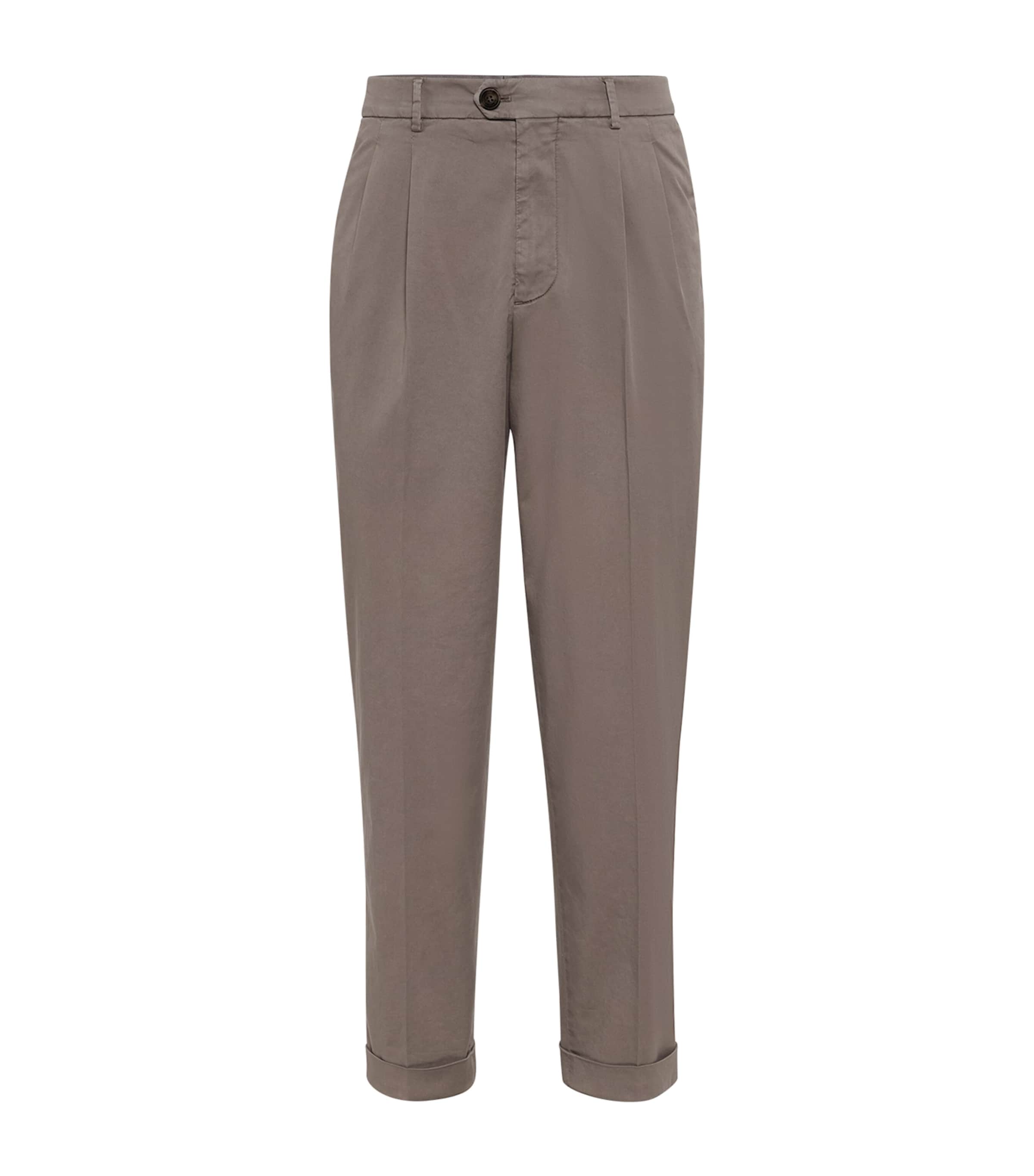 Brunello Cucinelli Pima Cotton Straight Tailored Trousers In Gray