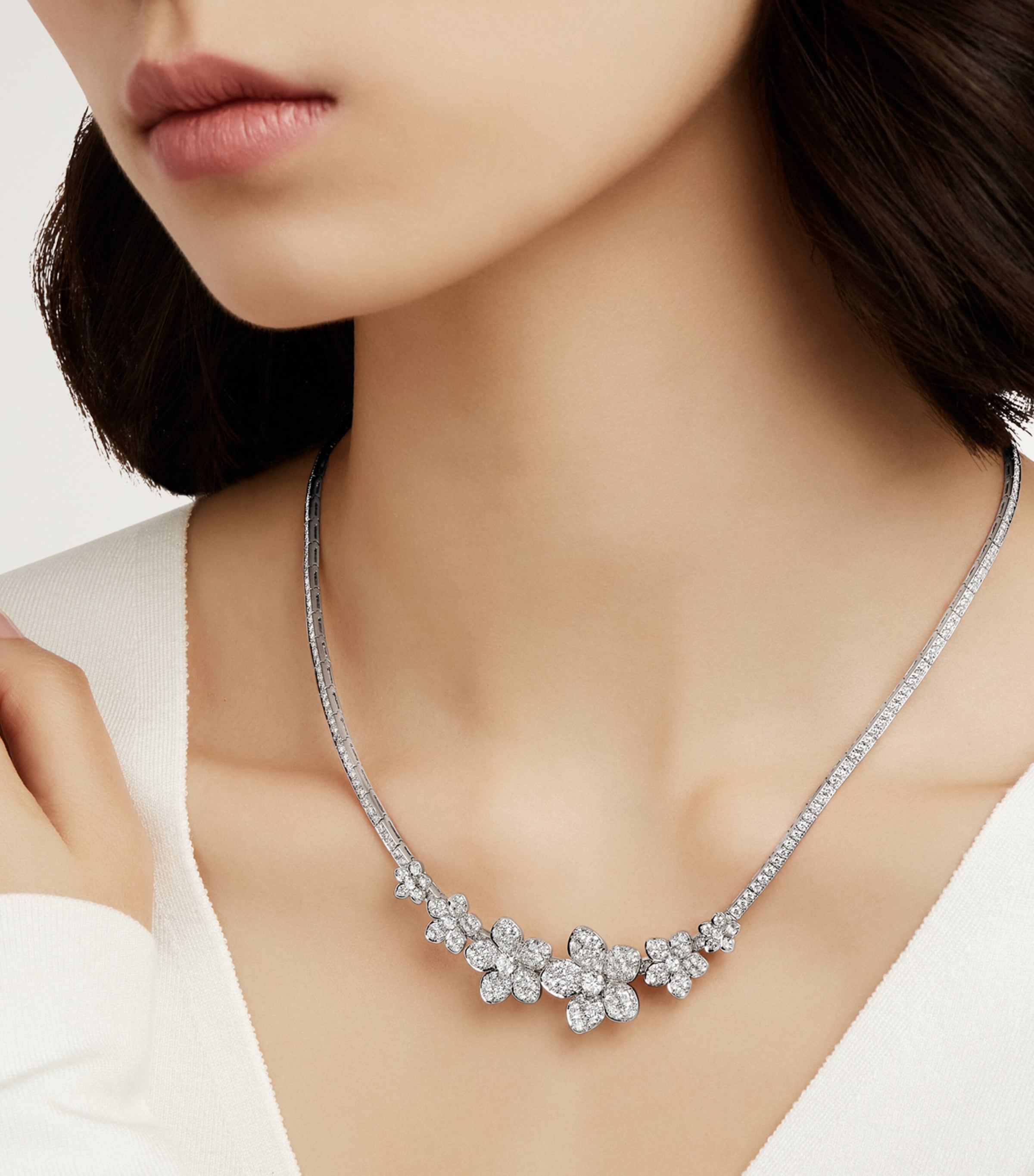 White Gold and Diamond Wild Flower Necklace WHITE GOLD Image 2