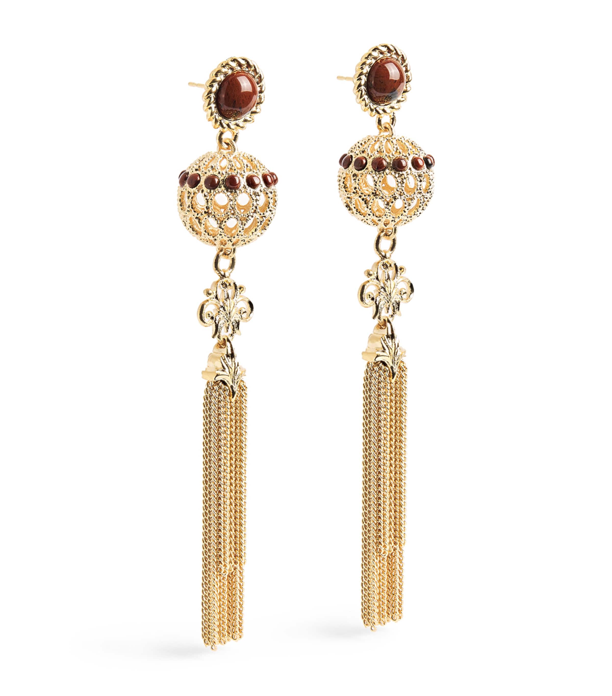 Chloé Tassle-Detail Earrings Gold And Brown Image 1
