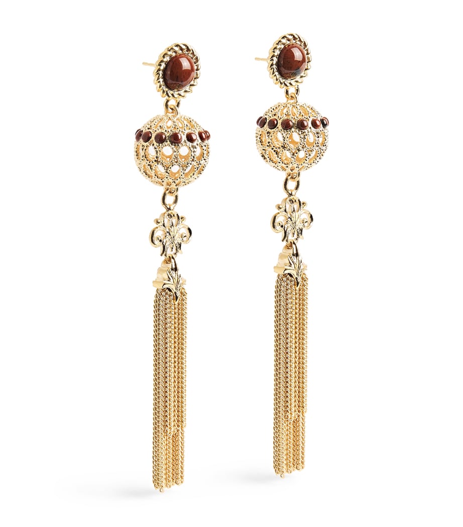 Tassle-Detail Earrings GOLD AND BROWN Image 1