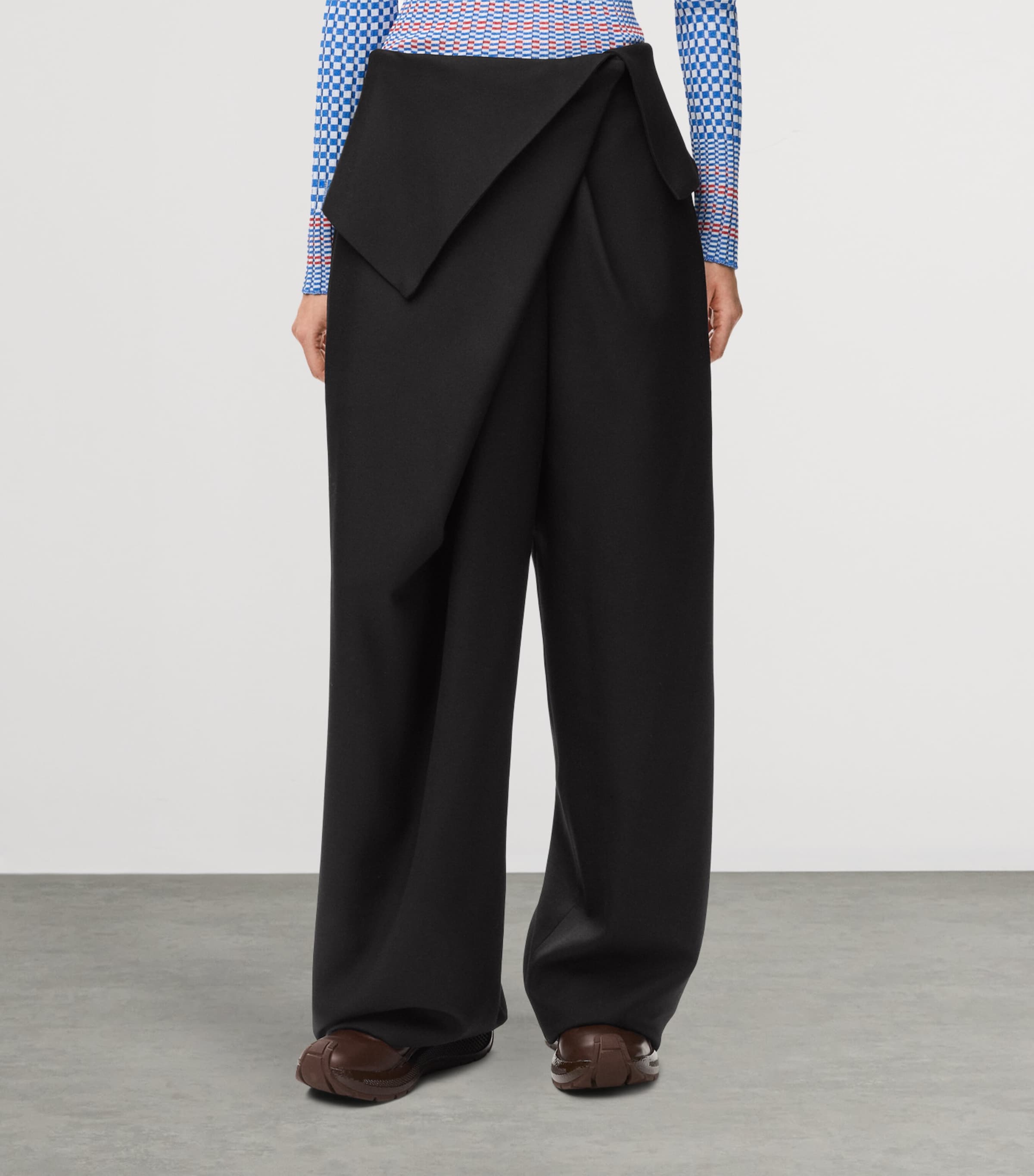 LOEWE Womens Wool-Blend Draped Trousers Black Image 3