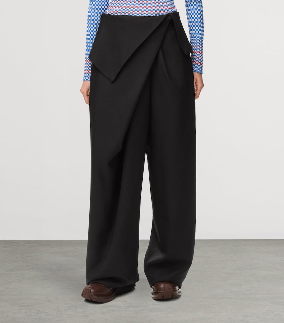LOEWE Womens Wool-Blend Draped Trousers Black Image 3