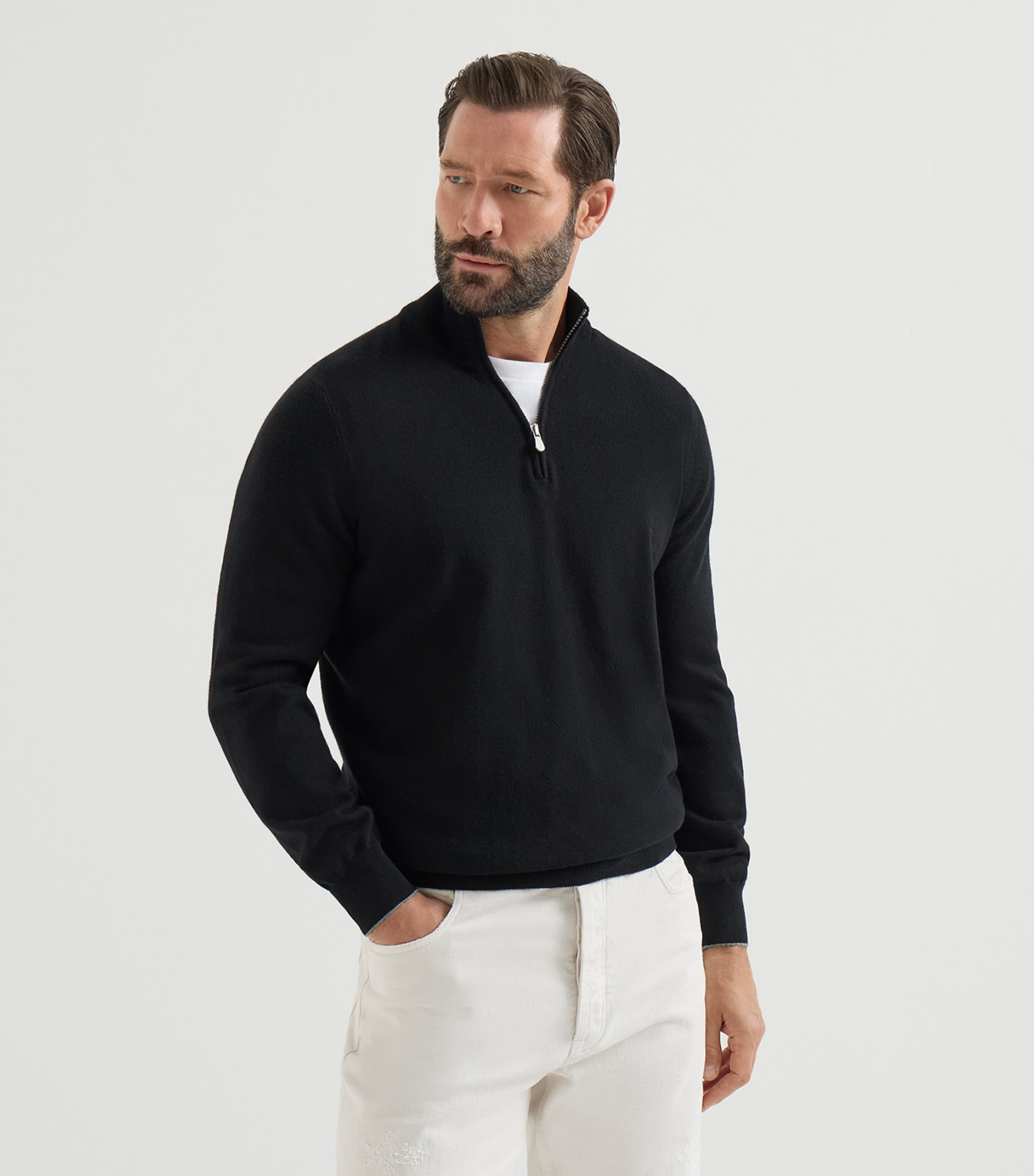 Brunello Cucinelli Mens Cashmere Quarter-Zip Sweater Image 3