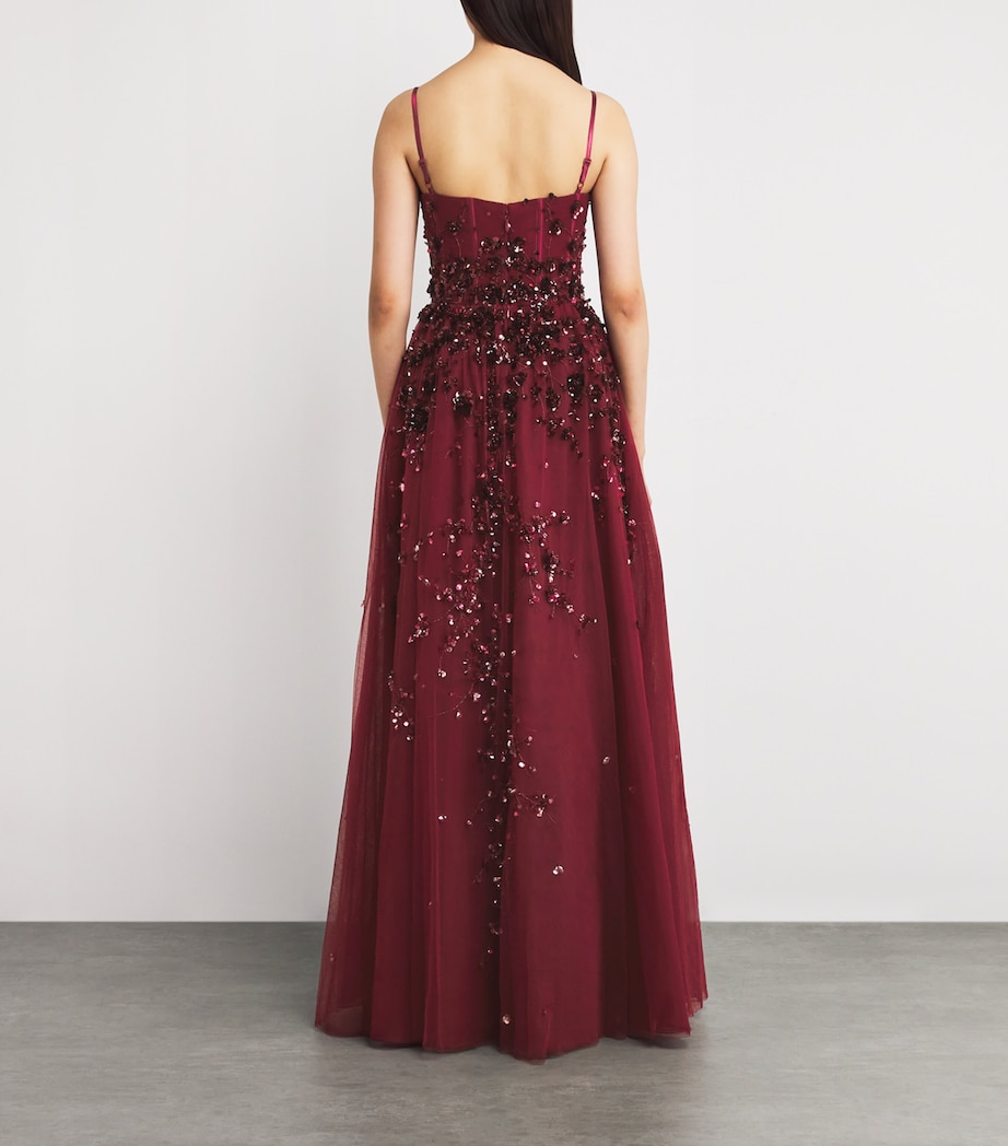 Floral Sequinned Gown 191724 CABERNET Image 3